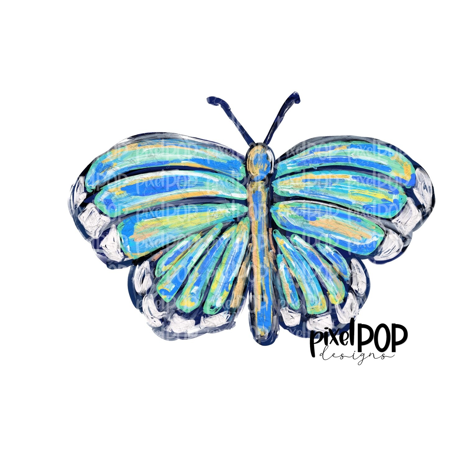Painted Acrylic Butterfly Blue and Yellow PNG | Butterfly Art | Nature Art | Heat Transfer | Digital Download | Printable | Spring Digital
