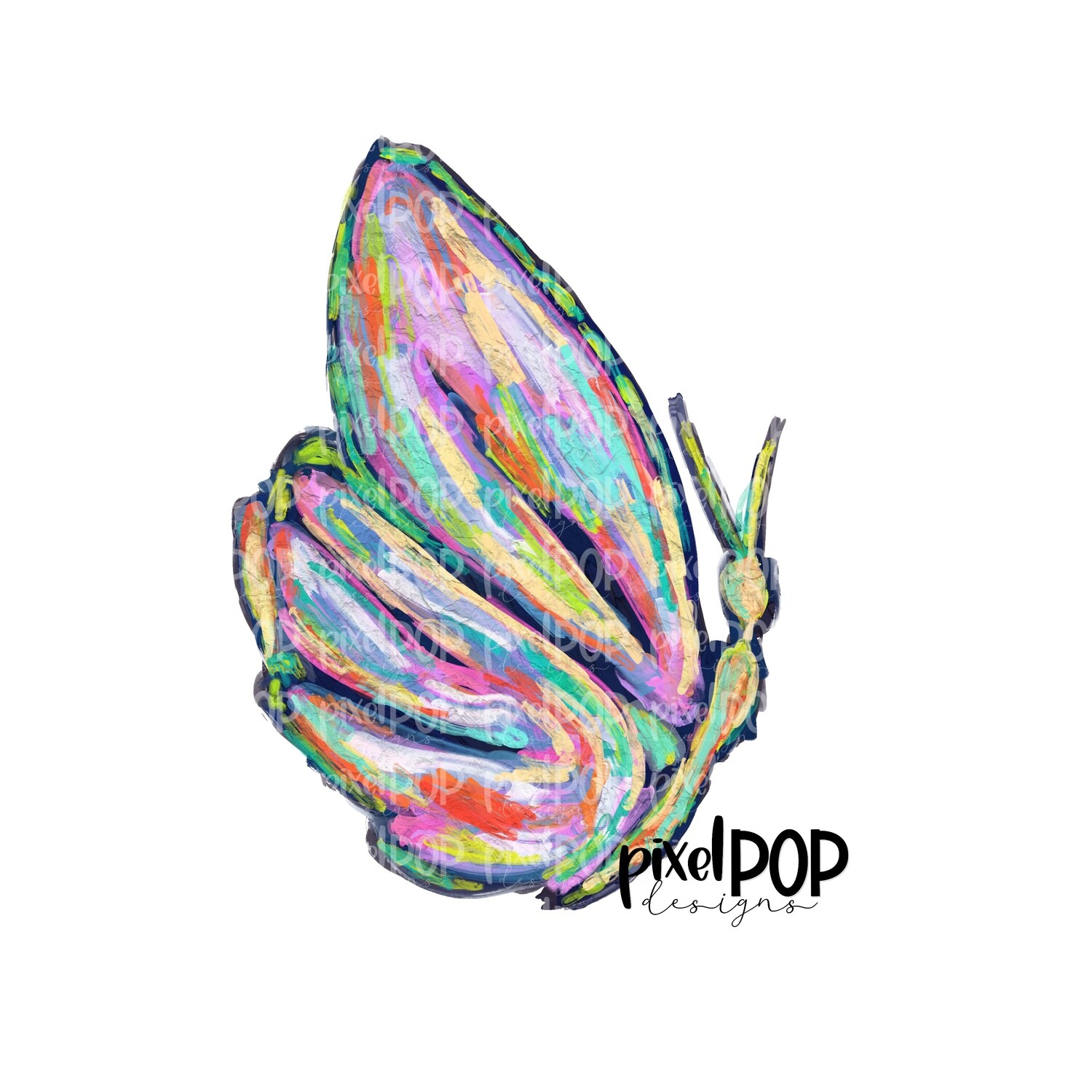 Painted Acrylic Colorful Butterfly Side View PNG | Butterfly Art | Nature Art | Heat Transfer | Digital Download | Printable | Spring Digital