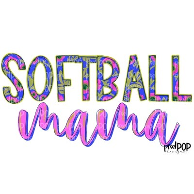 Softball Mama Blue Garden Floral PNG | Softball Digital Design | Softball | Softball Mama | Sublimation | Digital Download | Printable Art