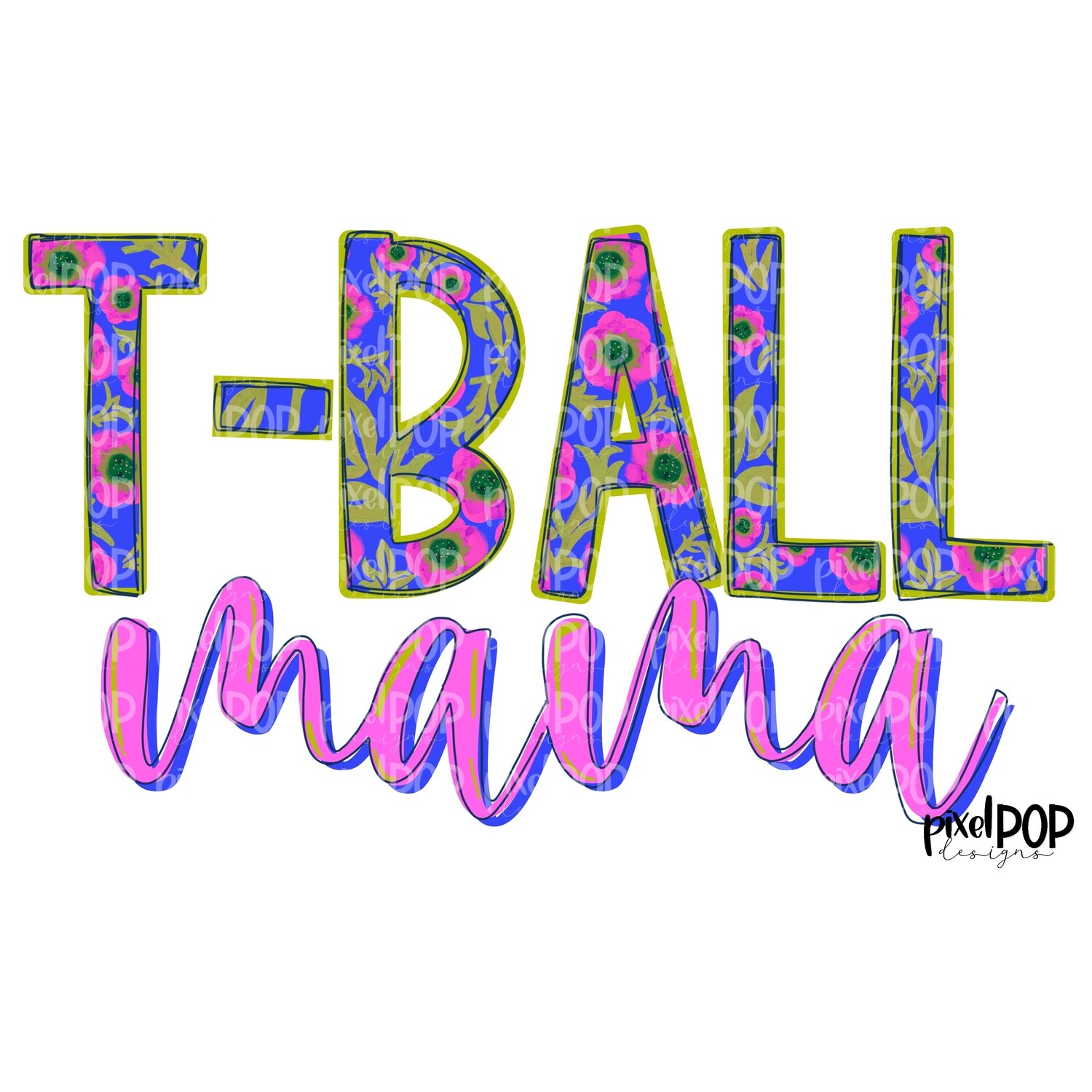 T-Ball Teeball Mama Blue Garden Floral PNG | T-BallDigital Design | Teeball | T-ball Mama | Sublimation | Digital Download | Printable Art