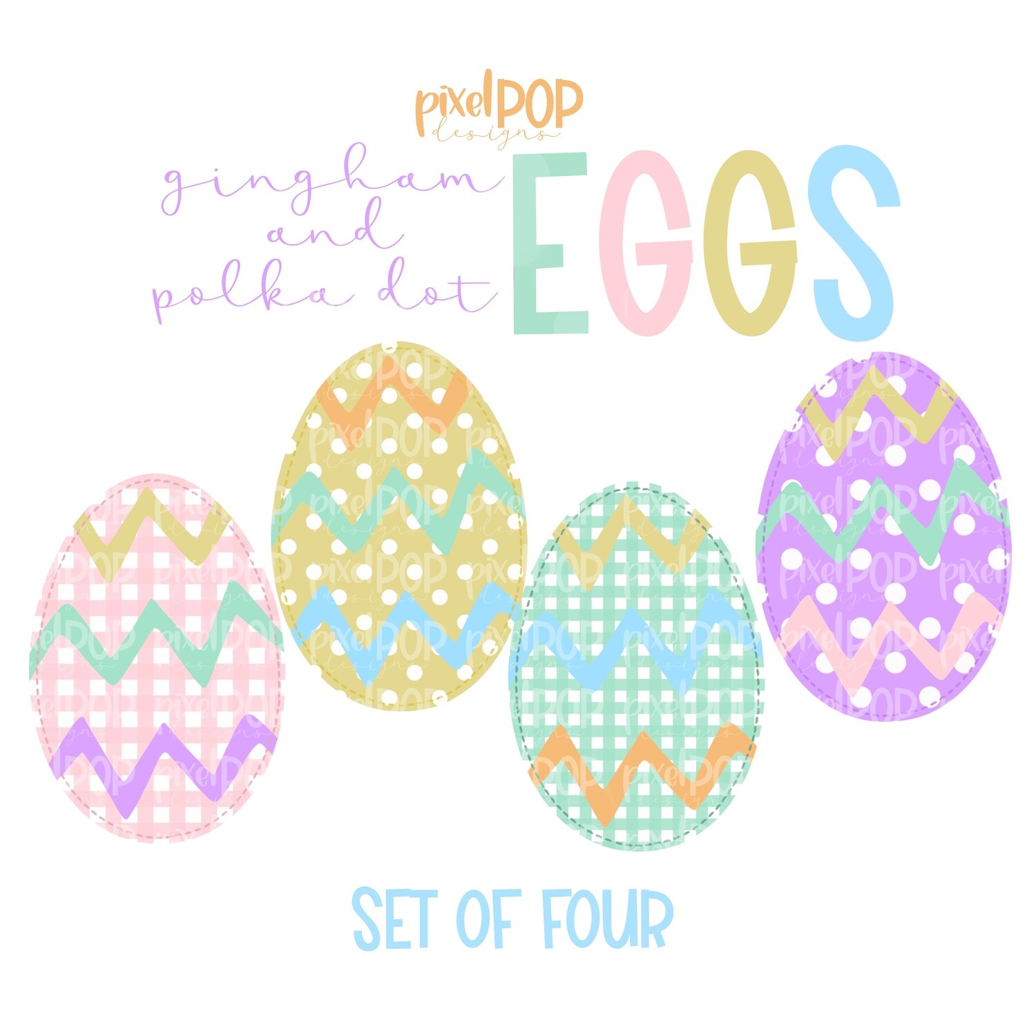Gingham and Polka Dot Digital Easter Egg PNG Set | Easter Design | Easter Clip Art | Easter PNG | Gingham | Polka Dot | Easter Egg Art
