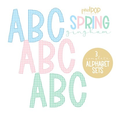 Spring Gingham Alphabet Letter Set | Alphapack Font | Watercolor | PNG | Sublimation Doodle Letter | Font Set | Transfer Letters