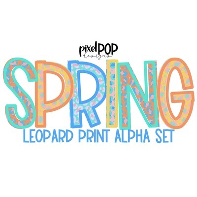 Spring Leopard Print Alphabet Letter Set | Alphapack Font | Watercolor | PNG | Sublimation Doodle Letter | Font Set | Transfer Letters