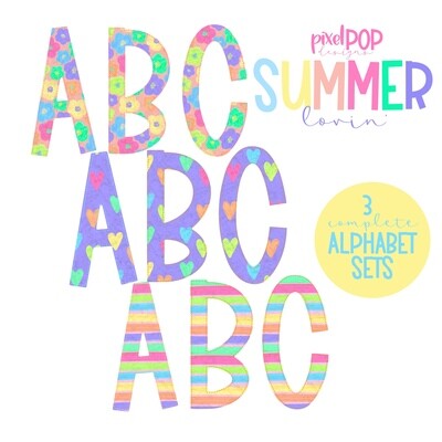 Summer Lovin' Alphabet Letter Set | Alphapack Font | Watercolor | PNG | Sublimation Doodle Letter | Font Set | Transfer Letters