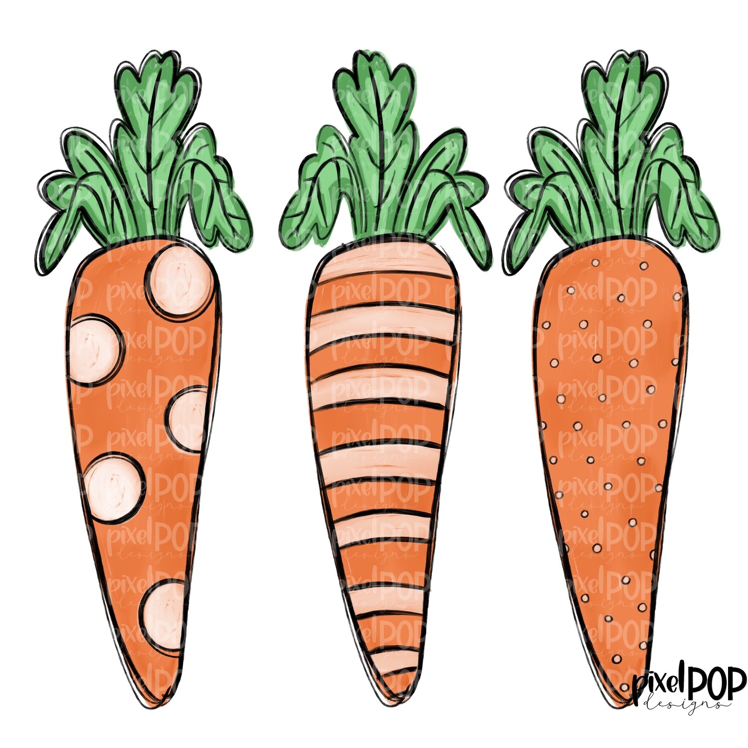 Funky Painted Carrots PNG | Easter Art | Easter Sublimation | Sublimation Art | Heat Transfer PNG | Digital Download | Printable Art