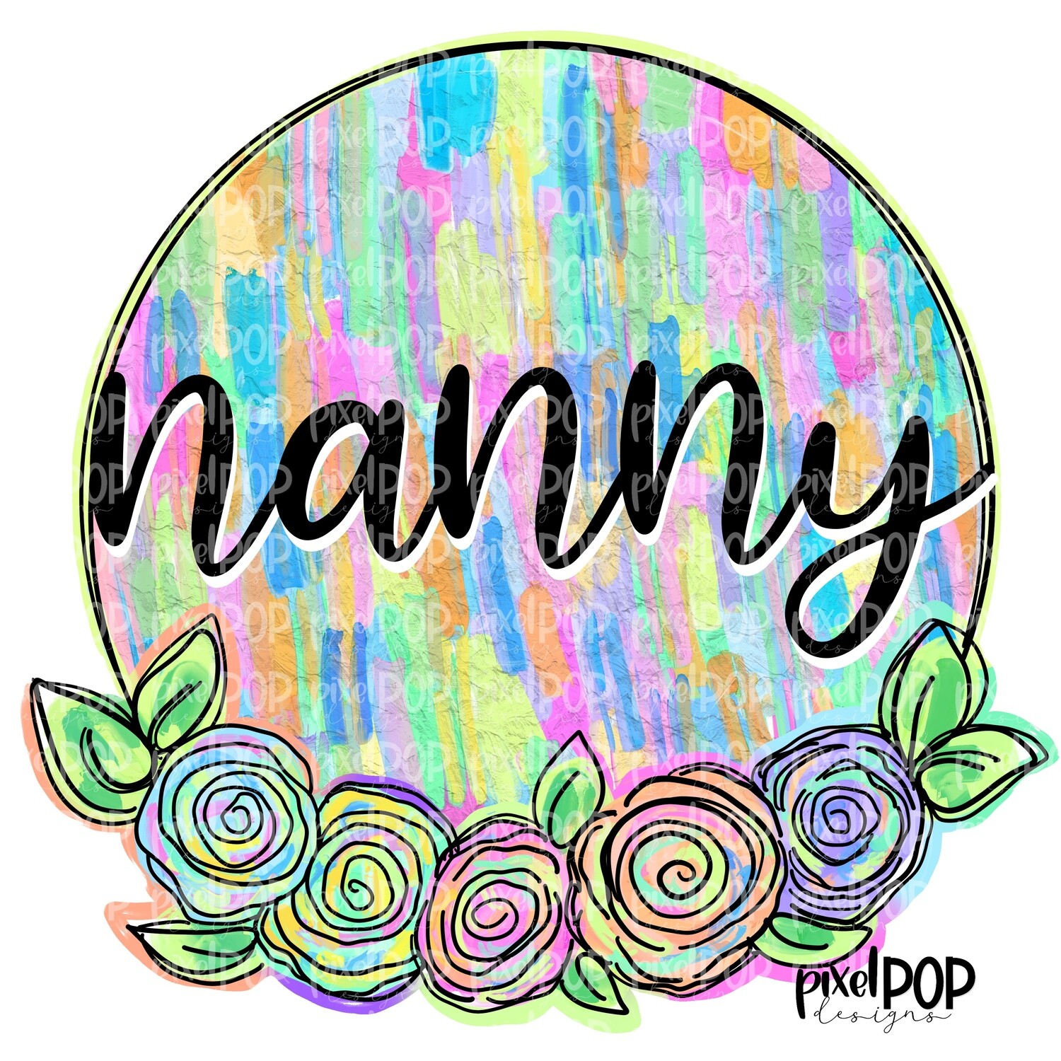 Nanny Textured Flowers Mother's Day Sublimation Design PNG | Hand Drawn PNG | Sublimation PNG | Digital Download | Printable Art | Clip Art