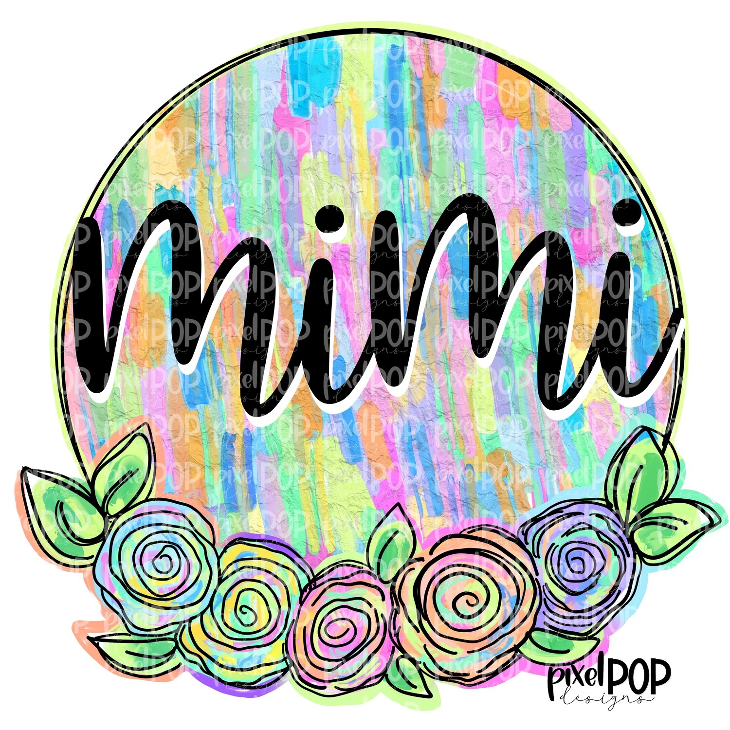 Mimi Textured Flowers Mother's Day Sublimation Design PNG | Hand Drawn PNG | Sublimation PNG | Digital Download | Printable Art | Clip Art