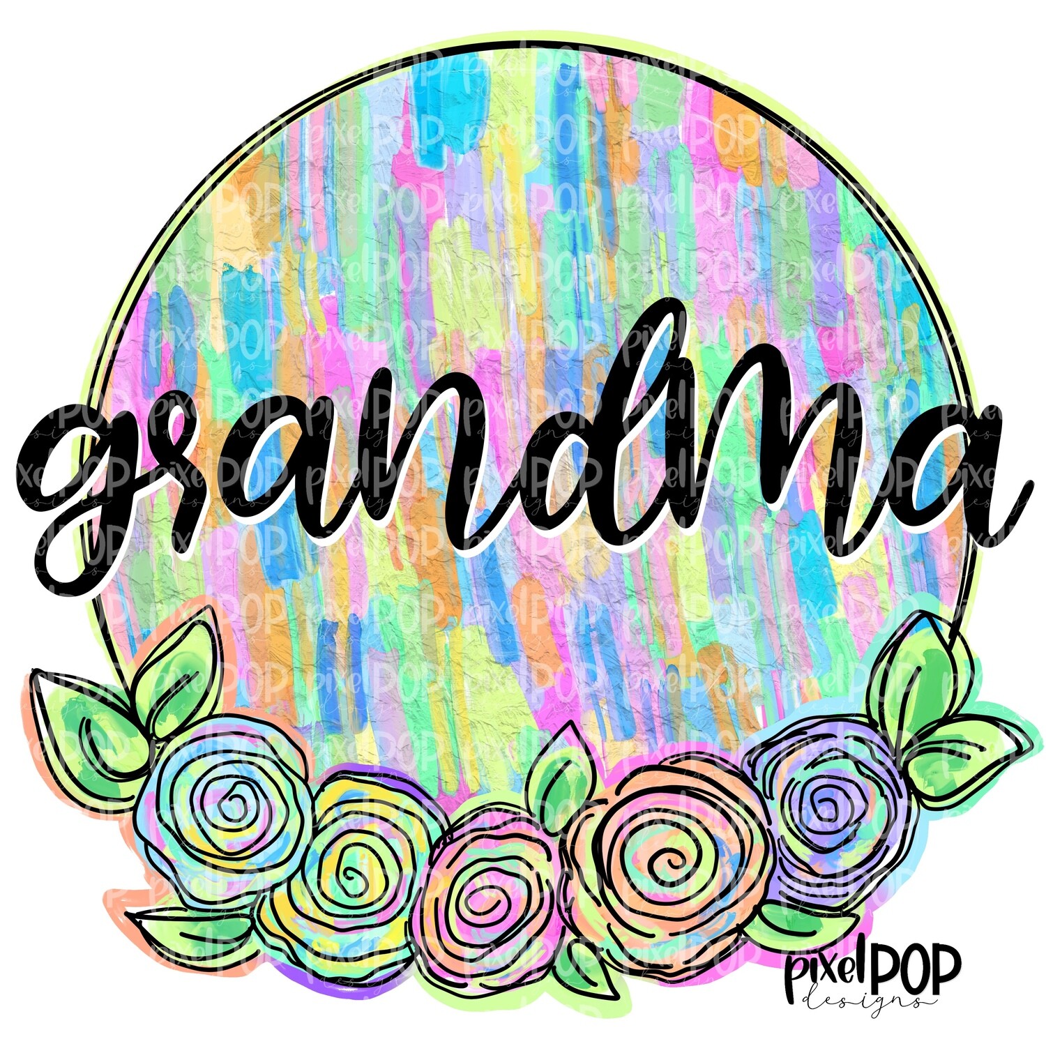 Grandma Textured Flowers Mother's Day Sublimation Design PNG | Hand Drawn PNG | Sublimation PNG | Digital Download | Printable Art | Clip Art