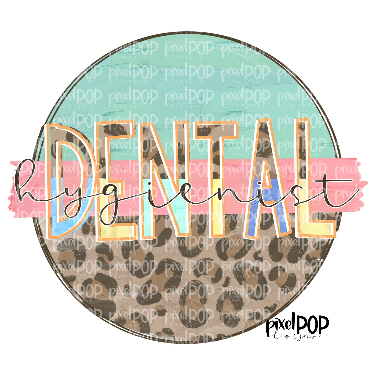 Dental Hygienist Leopard and Mint Design | DH Dental Hygiene | Hand Drawn Art | Dental Dentist Design PNG | Medical Art | Digital Download