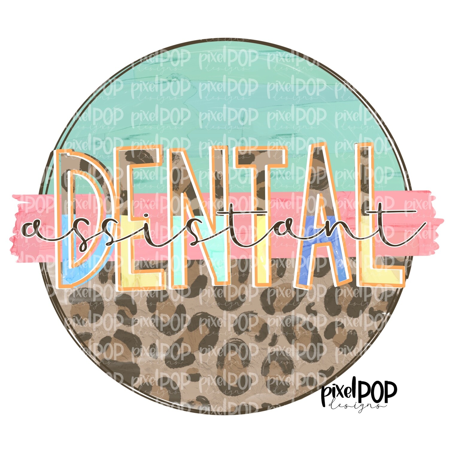 Dental Assistant Leopard and Mint Design | DH Dental Hygiene | Hand Drawn Art | Dental Dentist Design PNG | Medical Art | Digital Download