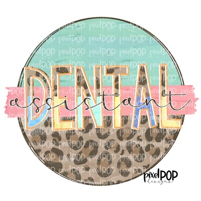Dental Assistant Leopard and Mint Design | DH Dental Hygiene | Hand Drawn Art | Dental Dentist Design PNG | Medical Art | Digital Download