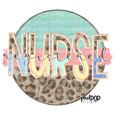 Registered Nurse RN Leopard and Mint PNG | Sublimation | Hand Drawn Art | Registered Nurse PNG | Medical Clipart | Digital Download | Art