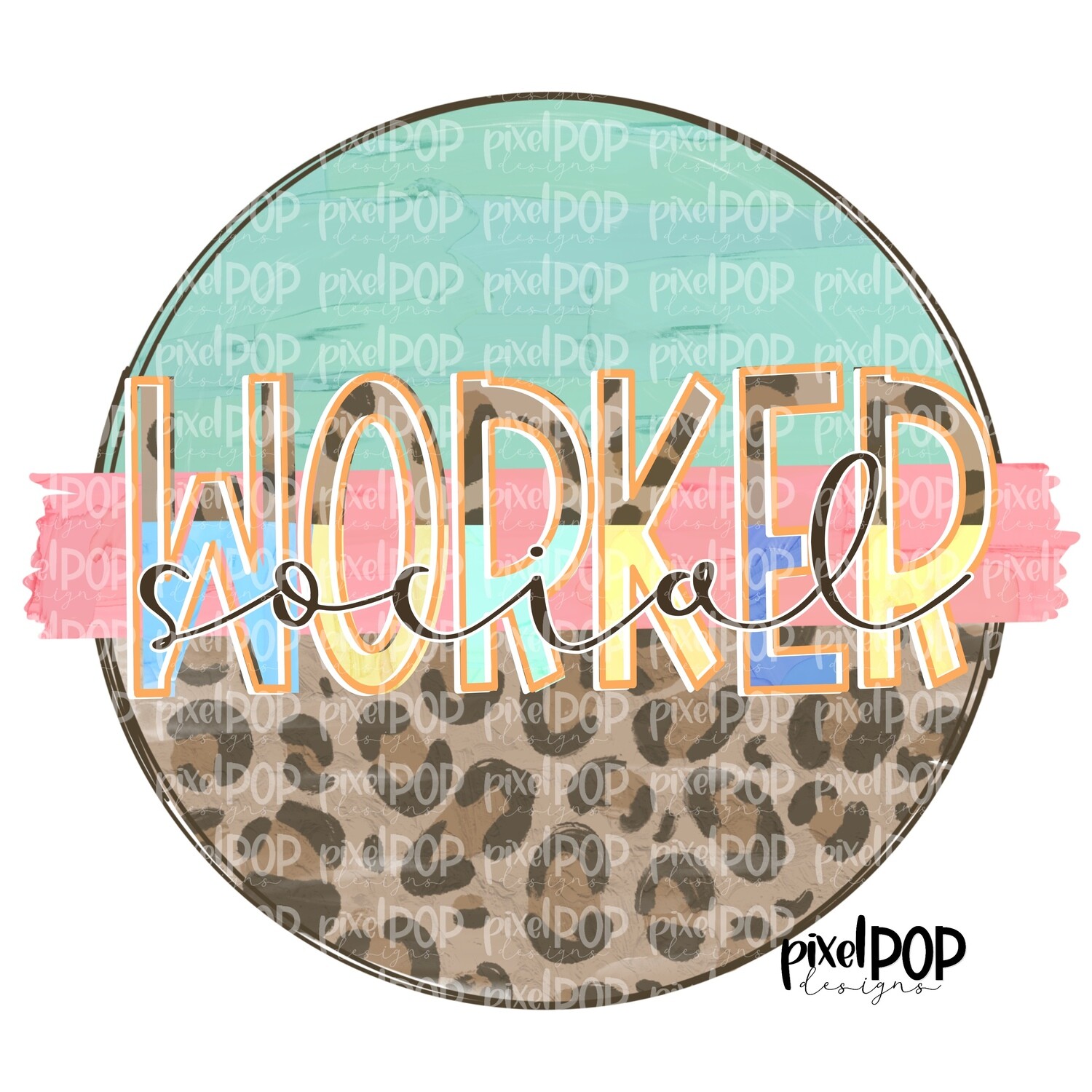 Social Worker Leopard and Mint PNG | Social Worker Digital | Social Worker PNG | Social Worker Art Painted | Digital Download | Printable