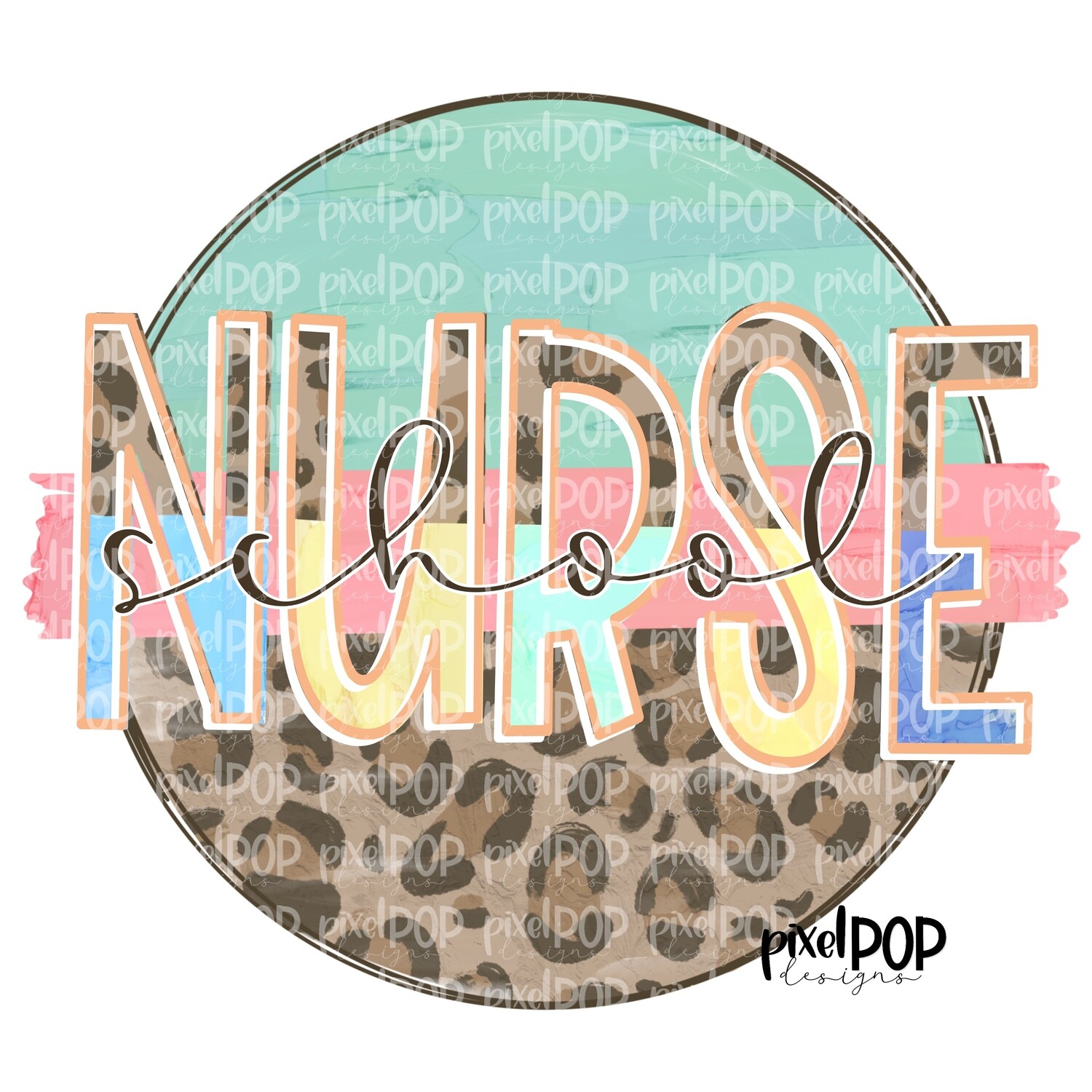 School Nurse Leopard and Mint PNG | Nurse Design | Sublimation | Hand Drawn Art | Practical Nurse PNG | Medical Clipart | Digital Download
