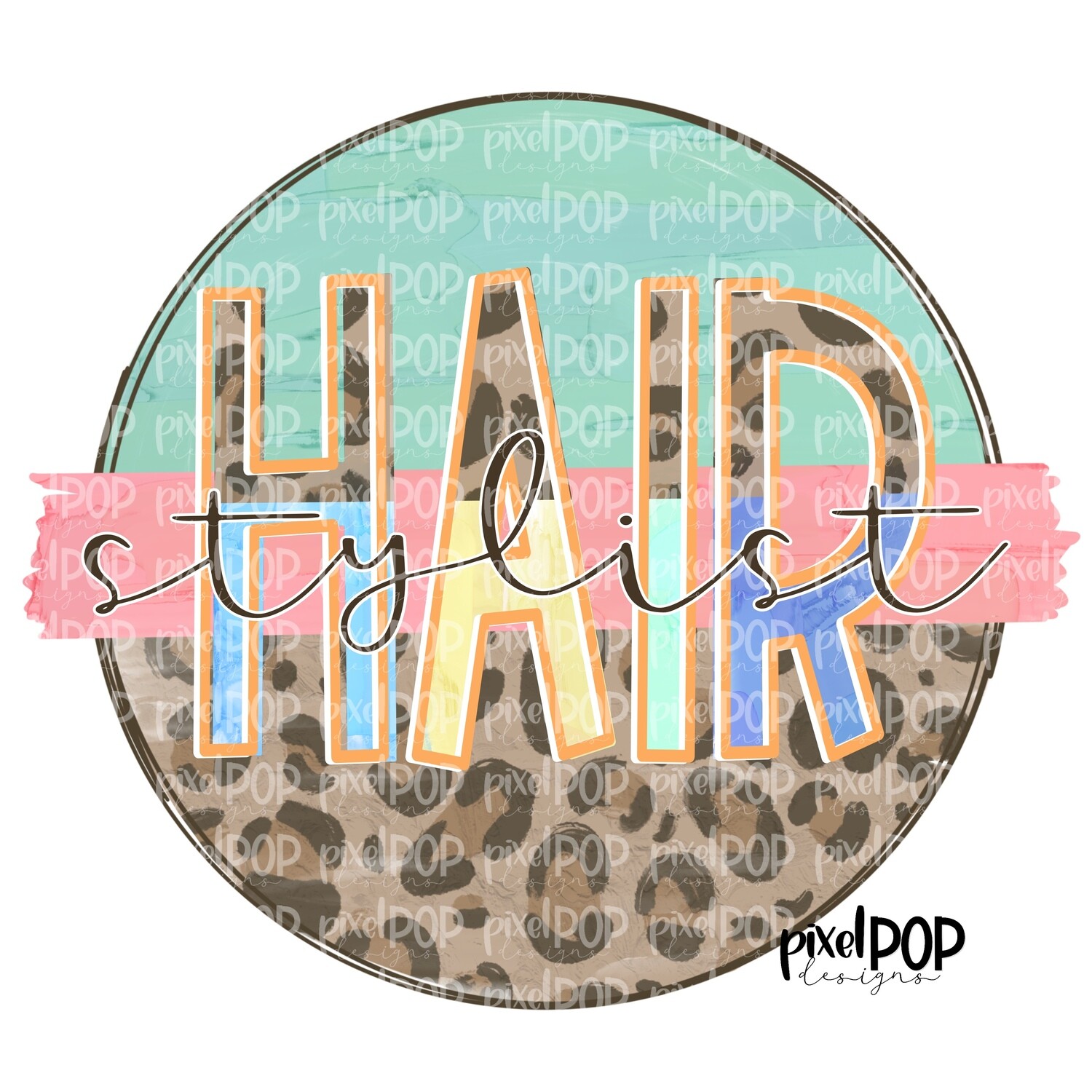 Hair Stylist Leopard and Mint PNG | Hair Stylist Design | Hair Stylist Digital | Barber design | Hand Painted | Digital Download | Printable