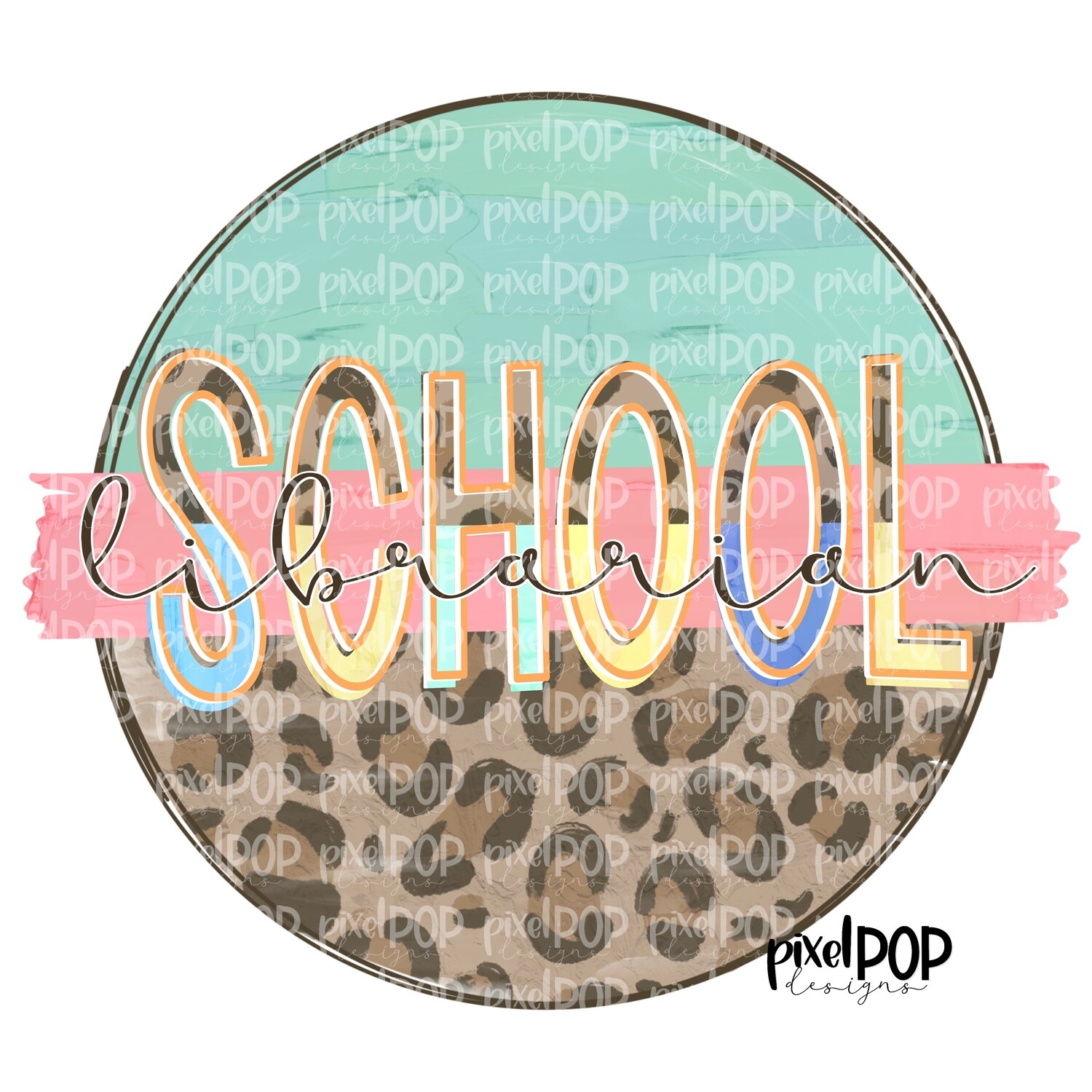 School Librarian Leopard and Mint PNG | School Librarian Design | School Librarian Digital | Hand Painted | Digital Download | Printable
