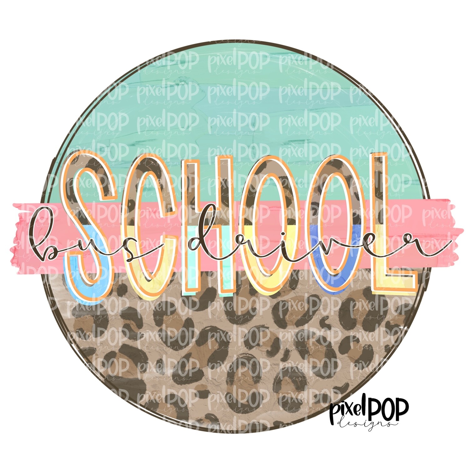 School Bus Driver Leopard and Mint PNG | School Bus Driver Design | School Bus Driver Digital | Hand Painted | Digital Download | Printable