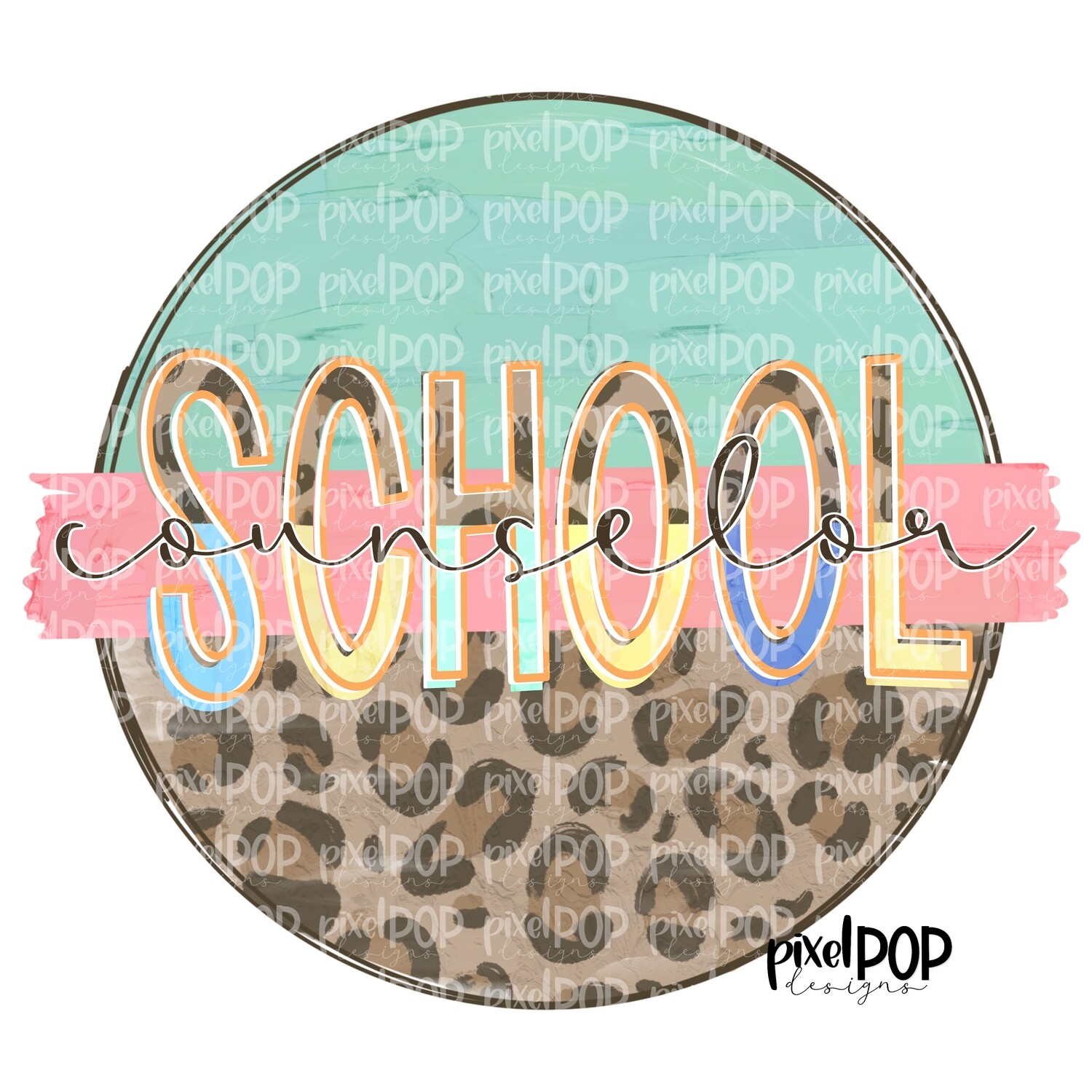 School Counselor Leopard and Mint PNG | School Counselor Design | School Counselor Digital | Hand Painted | Digital Download | Printable