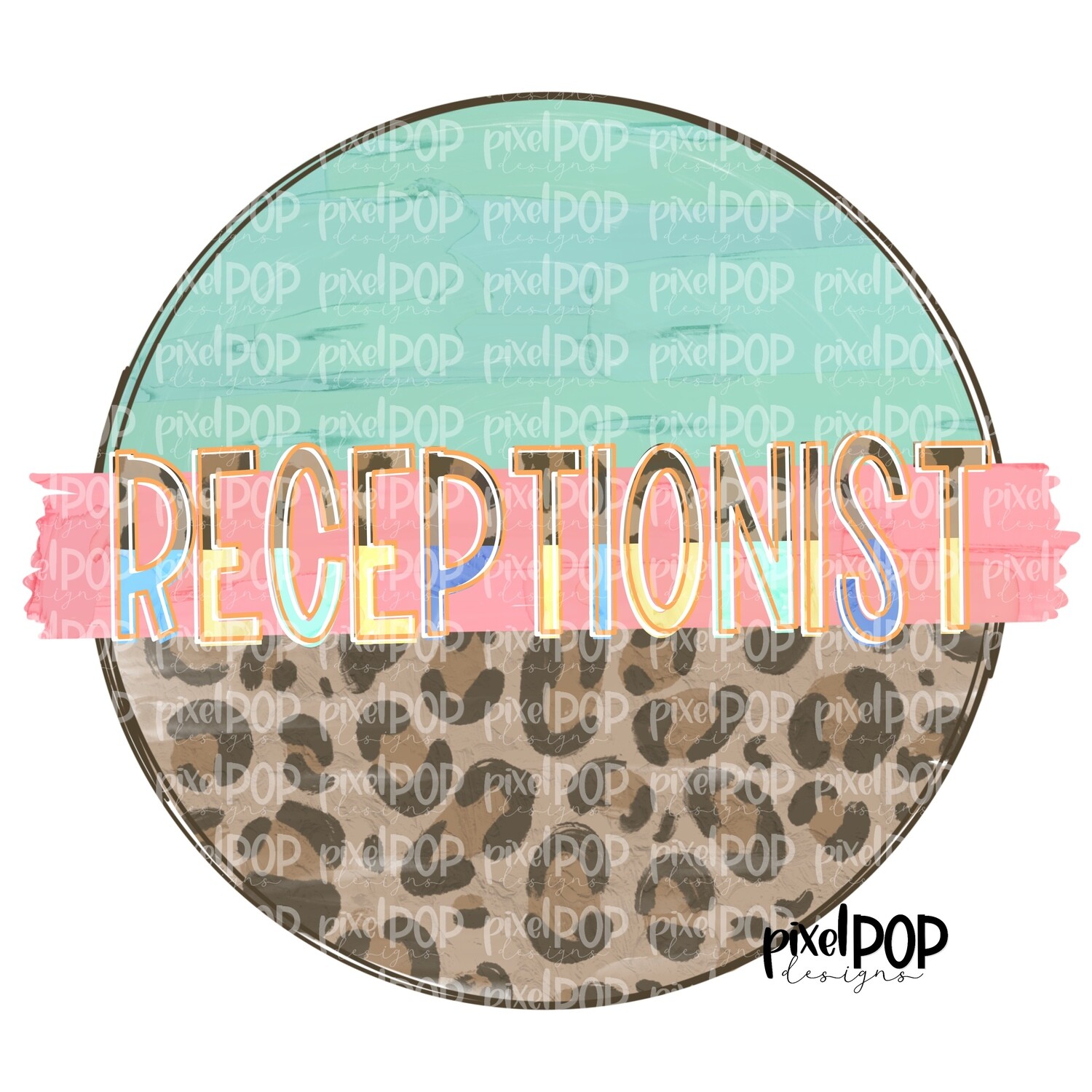 Receptionist Leopard and Mint PNG | Receptionist Design | Receptionist Digital | Hand Painted | Digital Download | Printable