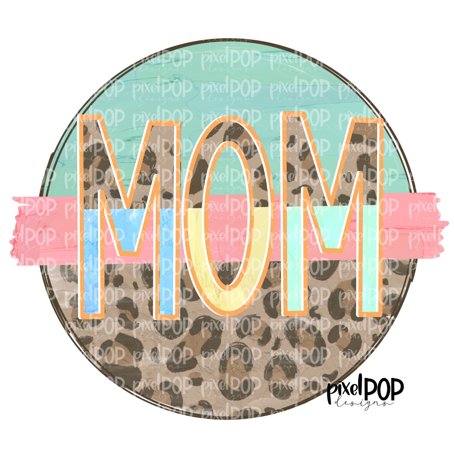 Mom Leopard and Mint PNG | Mom Design | Mom Digital | Hand Painted | Digital Download