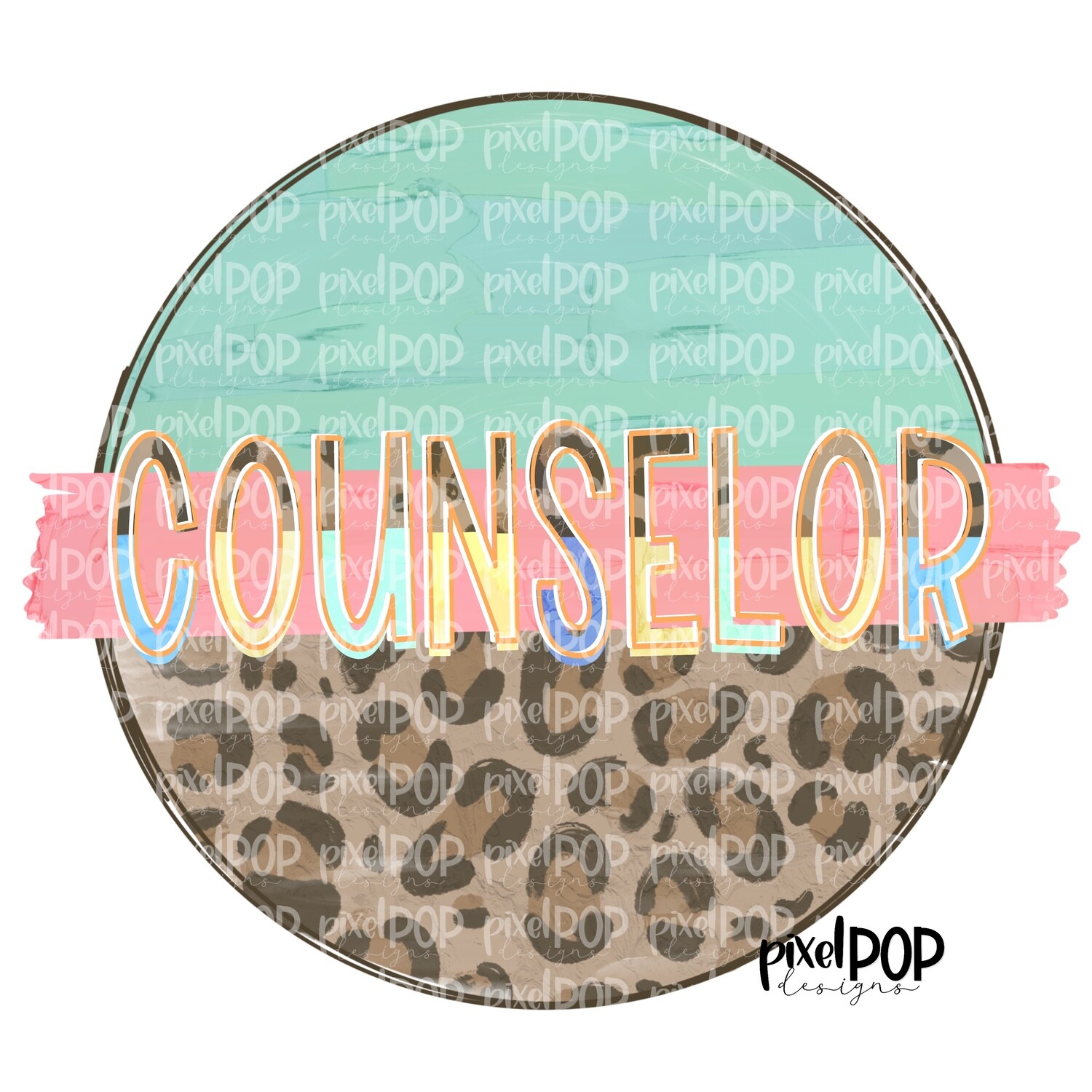 Counselor Leopard and Mint PNG | Counselor Design | Counselor Digital | Hand Painted | Digital Download