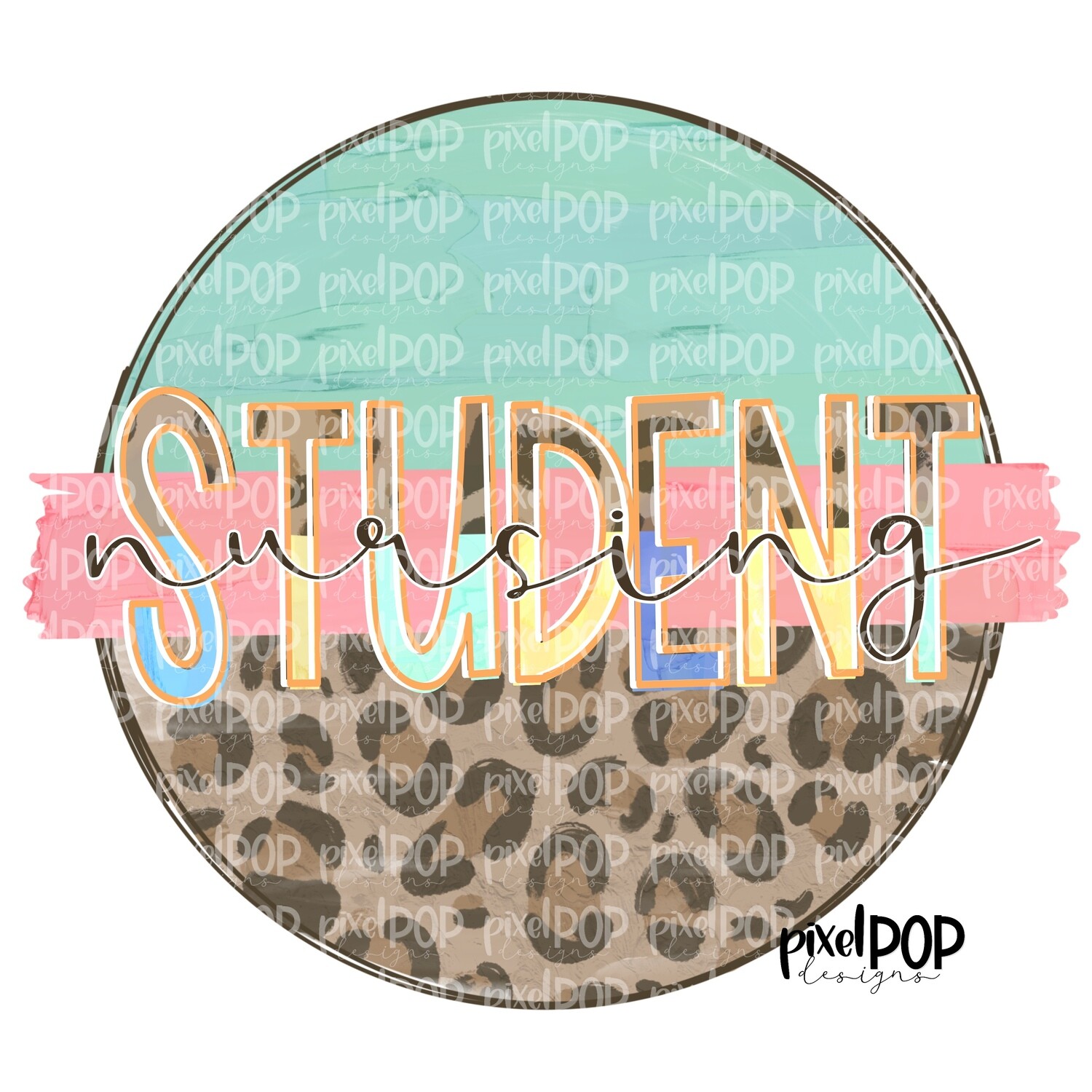 Nursing Student Leopard and Mint PNG | Nursing Student Design | Nursing Student | Hand Painted | Digital Download