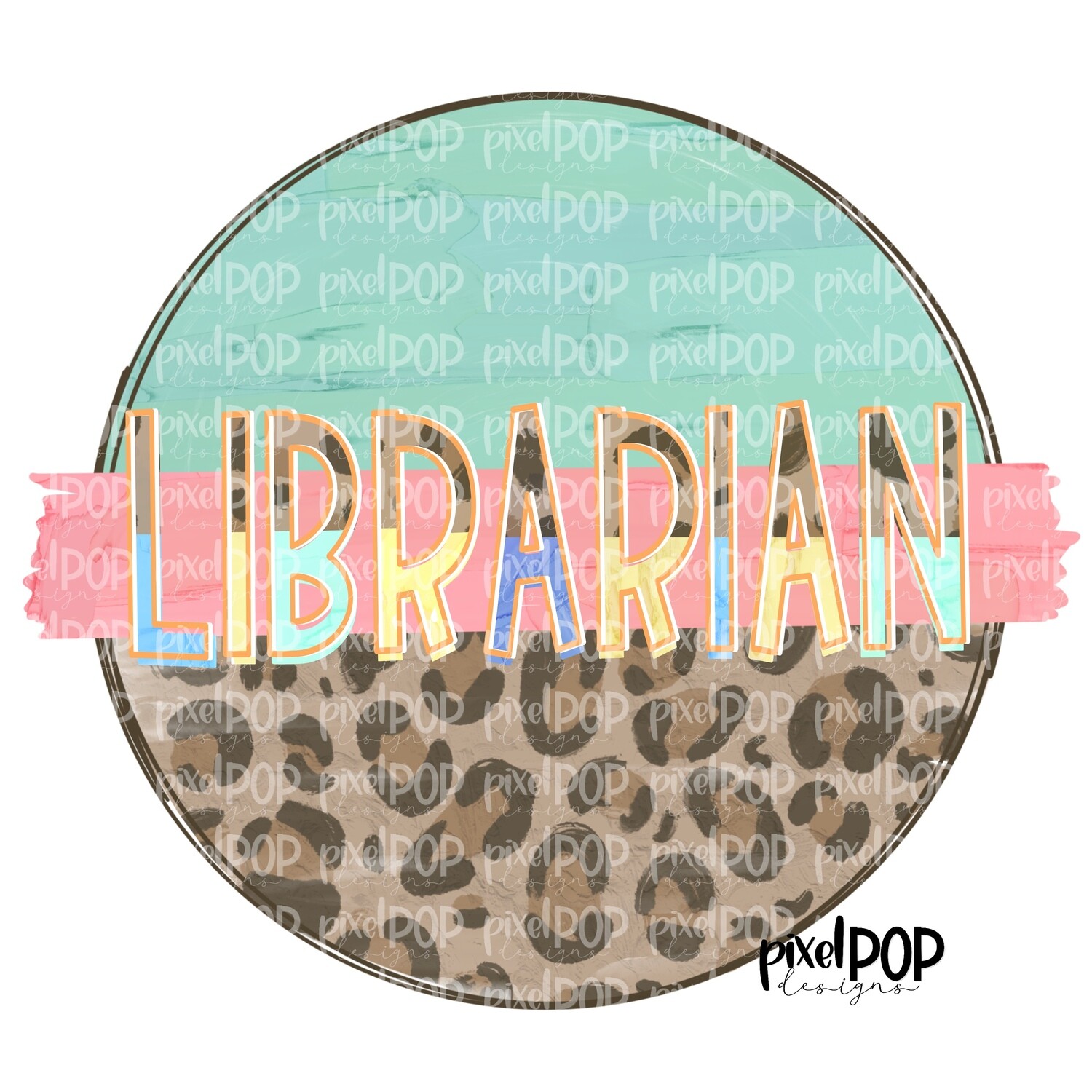 Librarian Leopard and Mint PNG | Librarian Design | Librarian Digital | Hand Painted | Digital Download