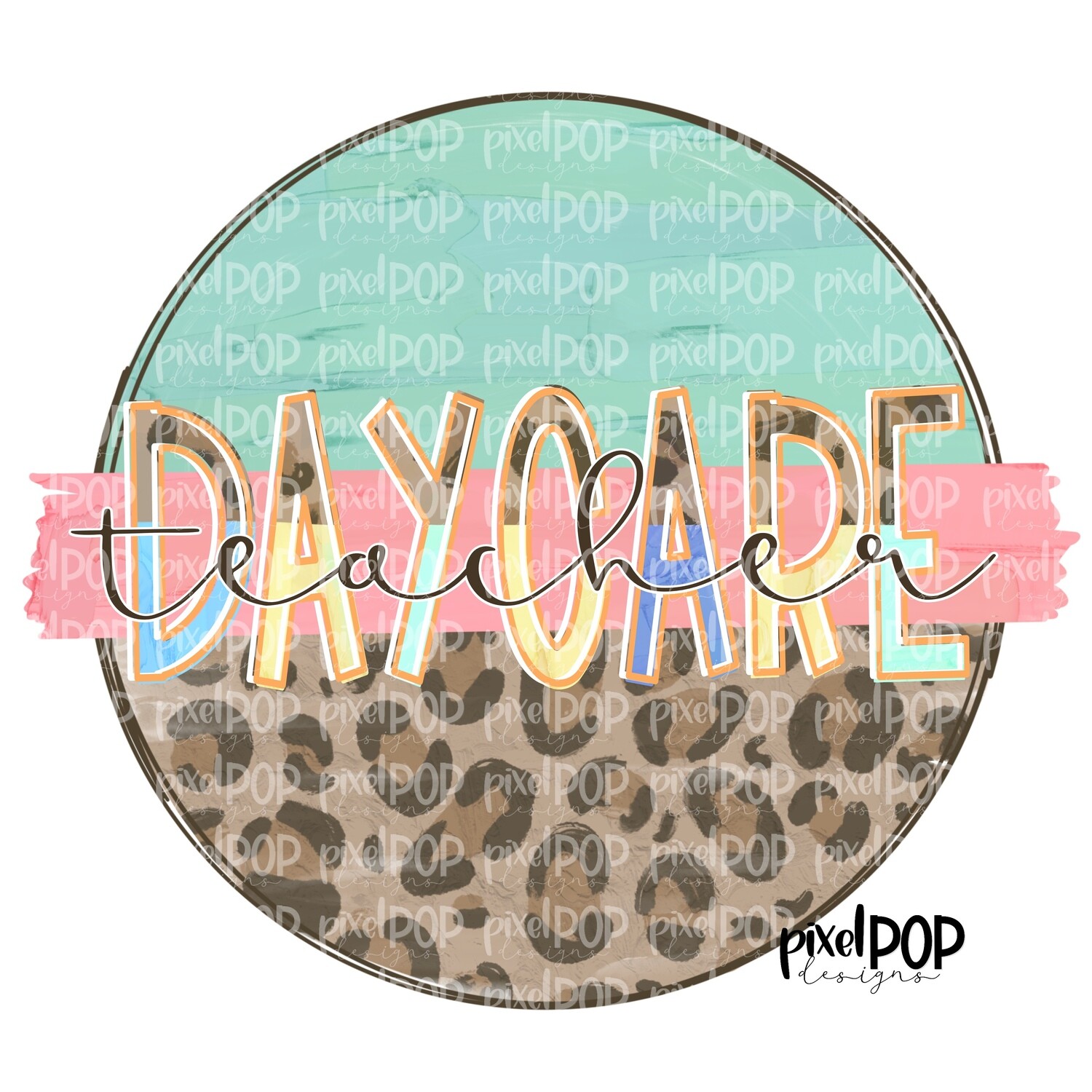 Daycare Teacher Leopard and Mint PNG | Daycare Teacher Design | Daycare Teacher Digital | Hand Painted | Digital Download