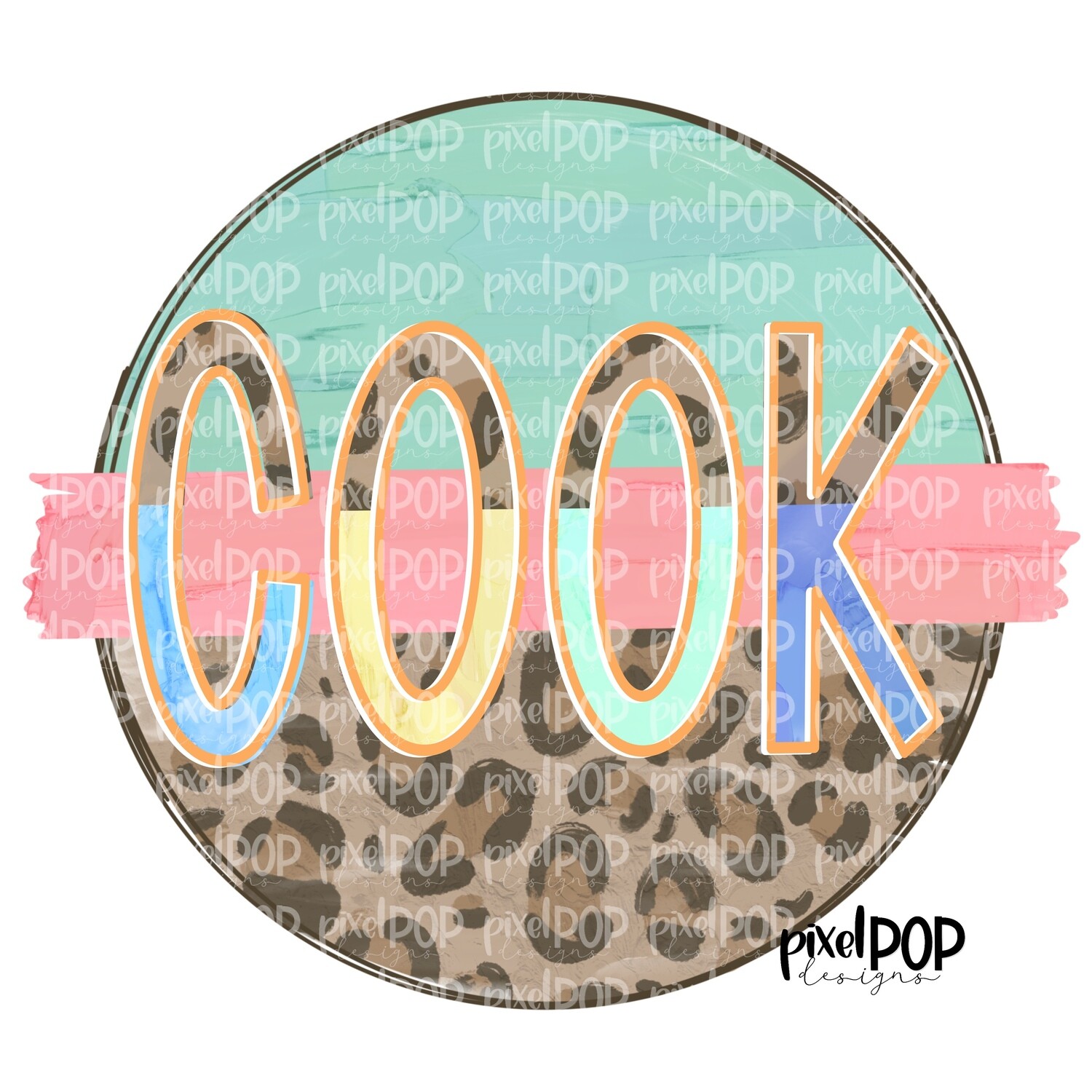 Cook Leopard and Mint PNG | Cook Design | Cook Digital | Hand Painted | Digital Download