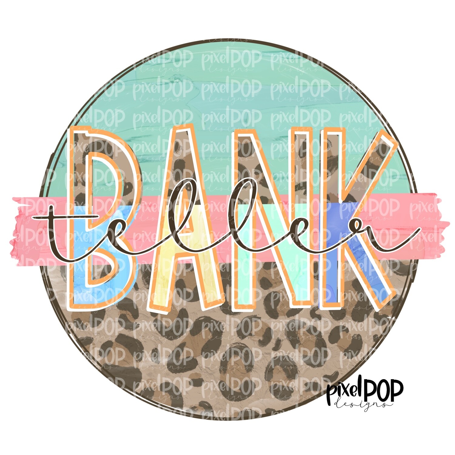 Bank Teller Leopard and Mint PNG | Bank Teller Design | Bank Teller Digital | Hand Painted | Digital Download