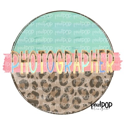 Photographer Leopard and Mint PNG | Photographer Design | Photographer | Hand Painted | Digital Download | Printable