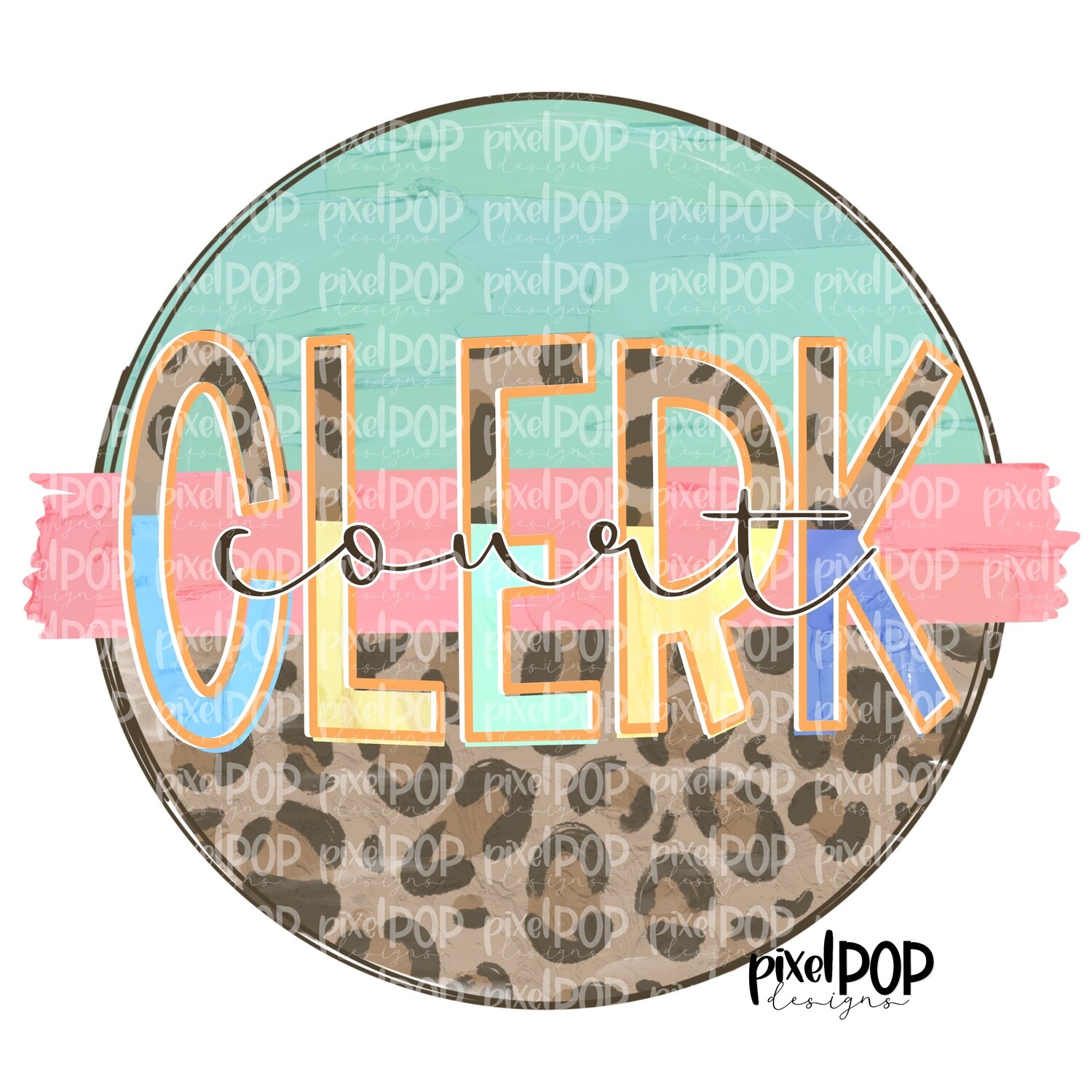 Court Clerk Leopard and Mint PNG | Court Clerk Design | Court Clerk Digital | Hand Painted | Digital Download