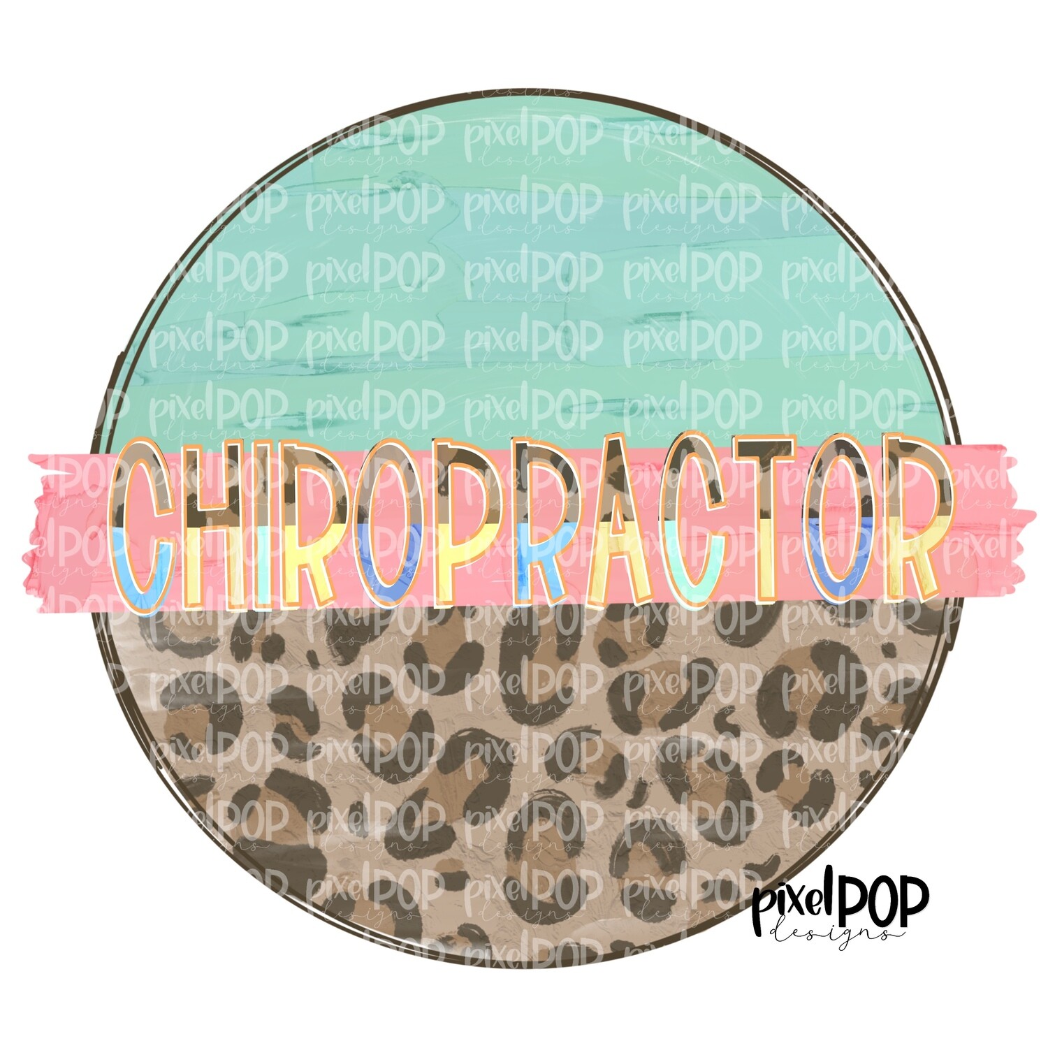 Chiropractor Leopard and Mint PNG | Chiropractor Design | Chiropractor Digital | Hand Painted | Digital Download