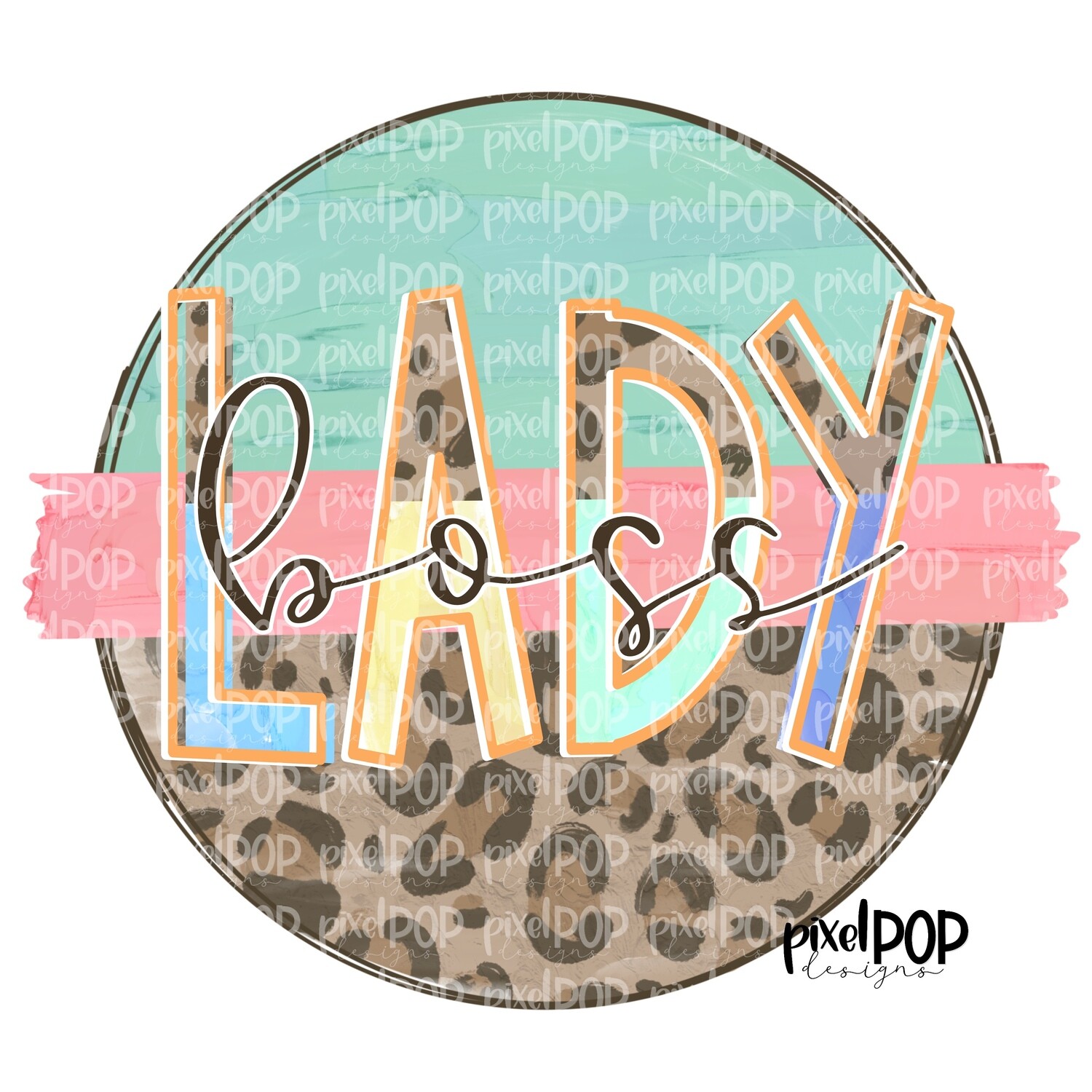Boss Lady Leopard and Mint PNG | Boss Lady Design | Boss Lady Digital | Hand Painted | Digital Download