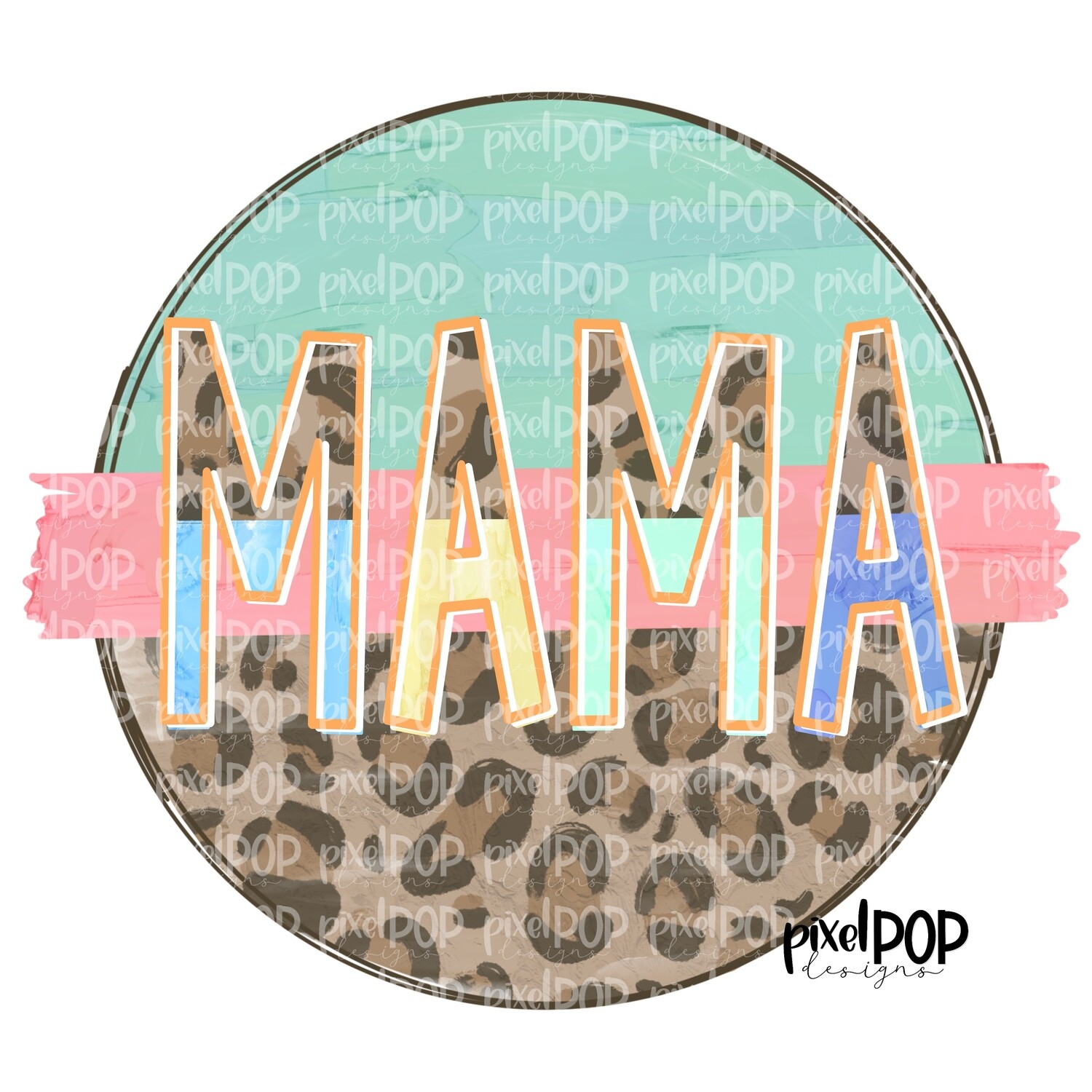 Mama Leopard and Mint PNG | Mama Design | Mama Digital | Hand Painted | Digital Download