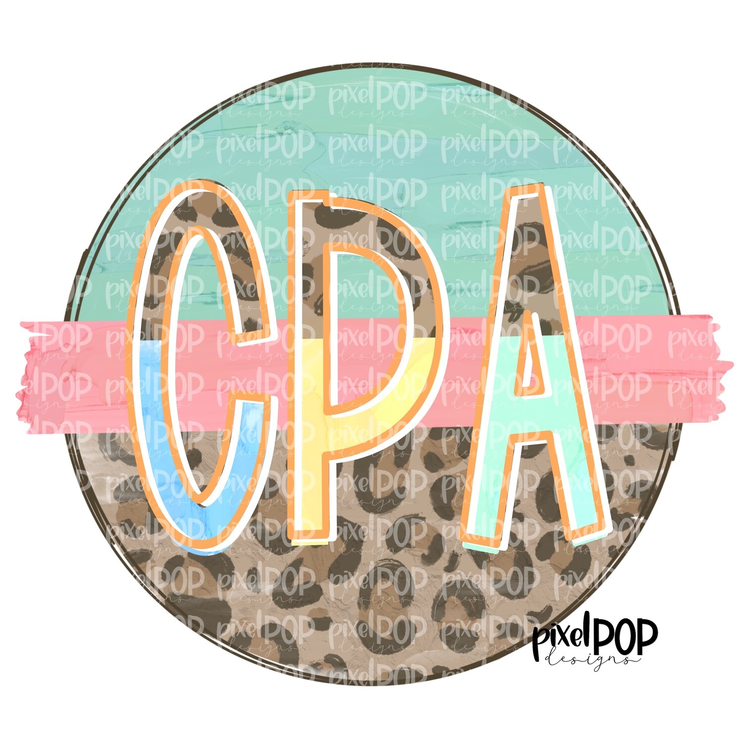 CPA Leopard and Mint PNG | Certified Public Accountant Design | Customer Care Associate Digital | Hand Painted | Digital Download