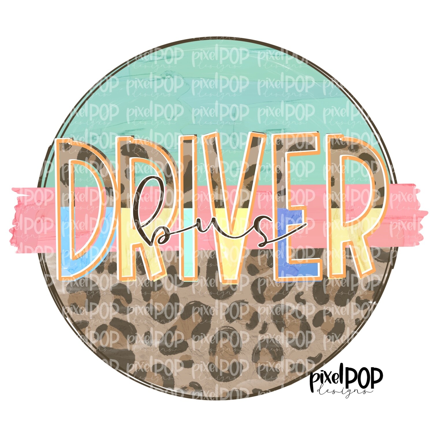 Bus Driver Leopard and Mint PNG | Bus Driver Design | Bus Driver Digital | Hand Painted | Digital Download
