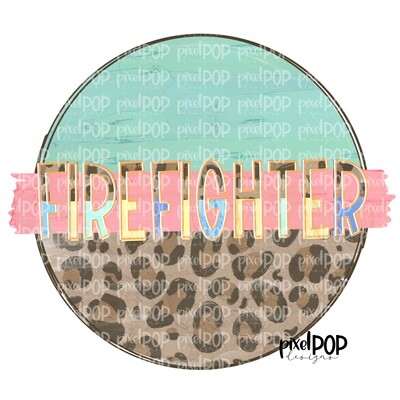 Firefighter Leopard and Mint PNG | Firefighter Design | Firefighter Digital | Hand Painted | Digital Download