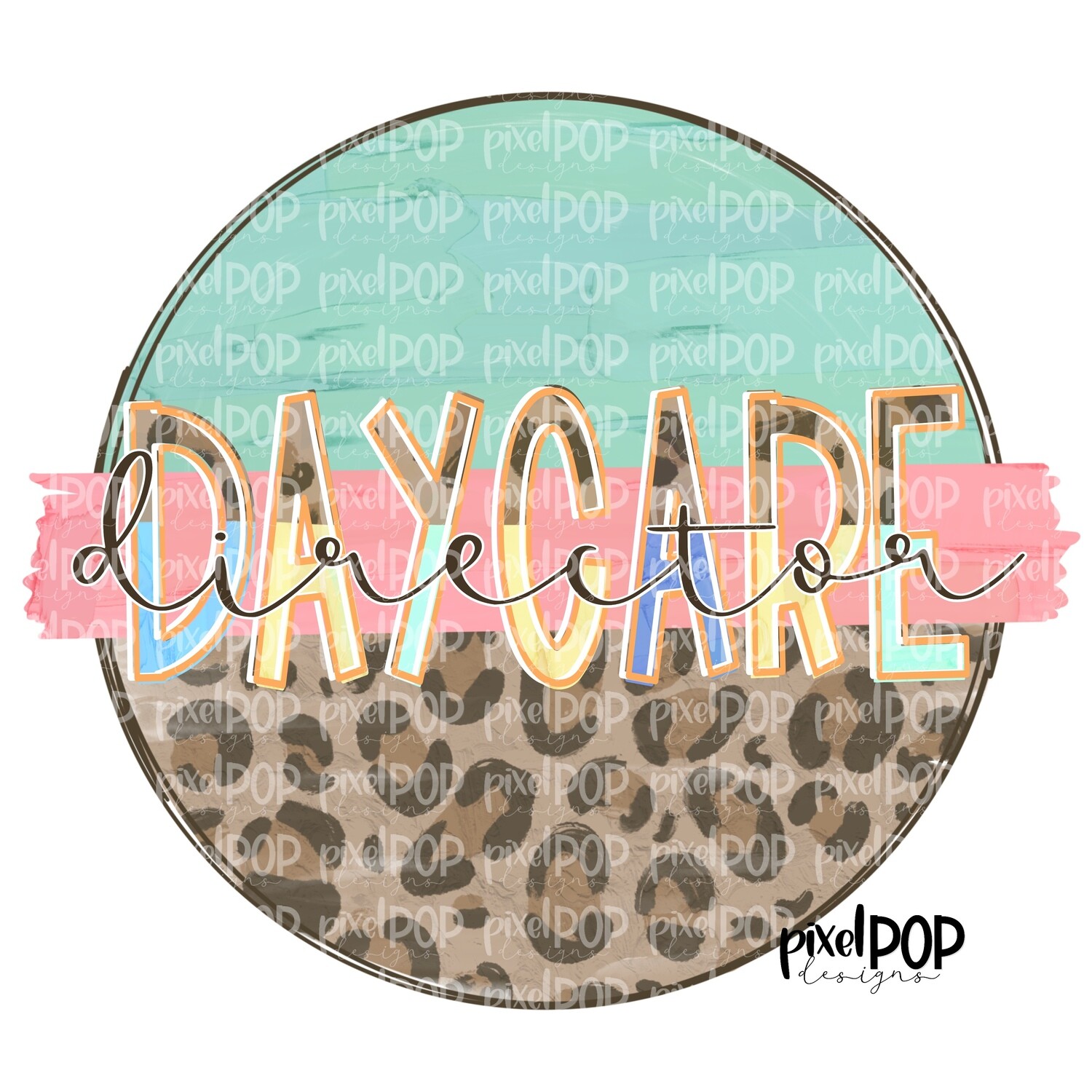 Daycare Director Leopard and Mint PNG | Daycare Director Design | Daycare Director Digital | Hand Painted | Digital Download