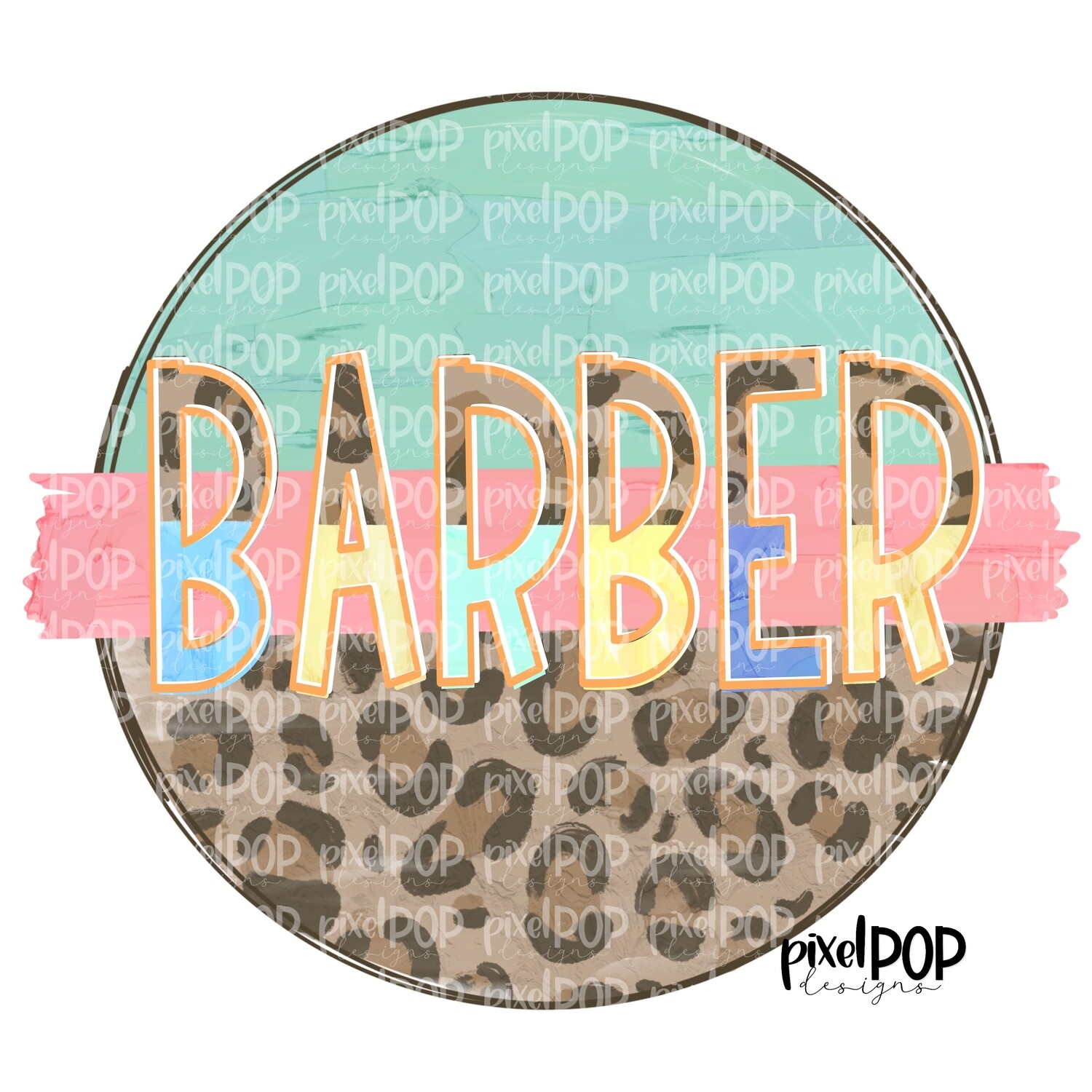 Barber Leopard and Mint PNG | Barber Design | Barber Digital | Hand Painted | Digital Download