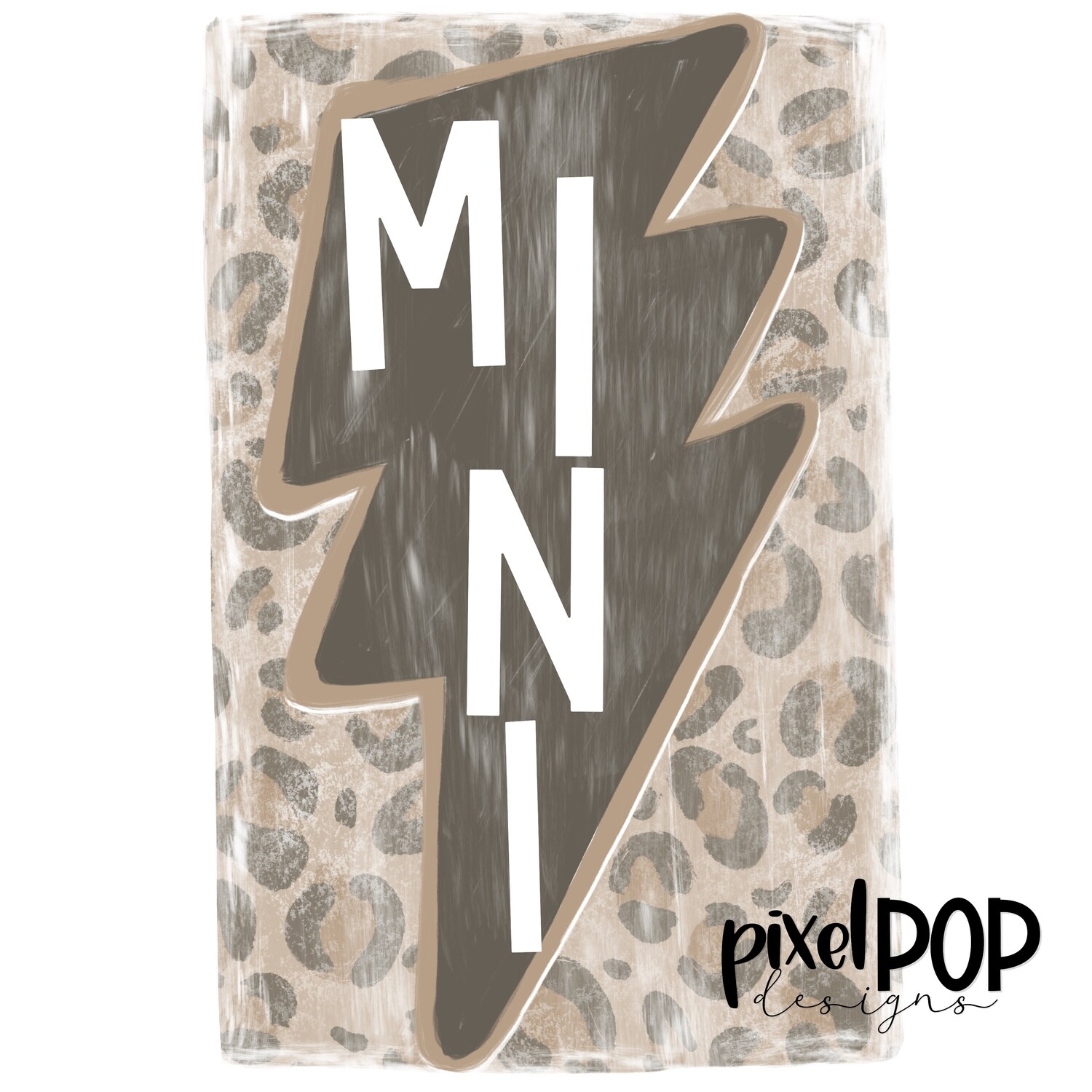 Mini Leopard Distressed Lightning Bolt PNG | Mini | Hand Drawn PNG | Mother's Day Sublimation PNG | Digital Download | Printable Art