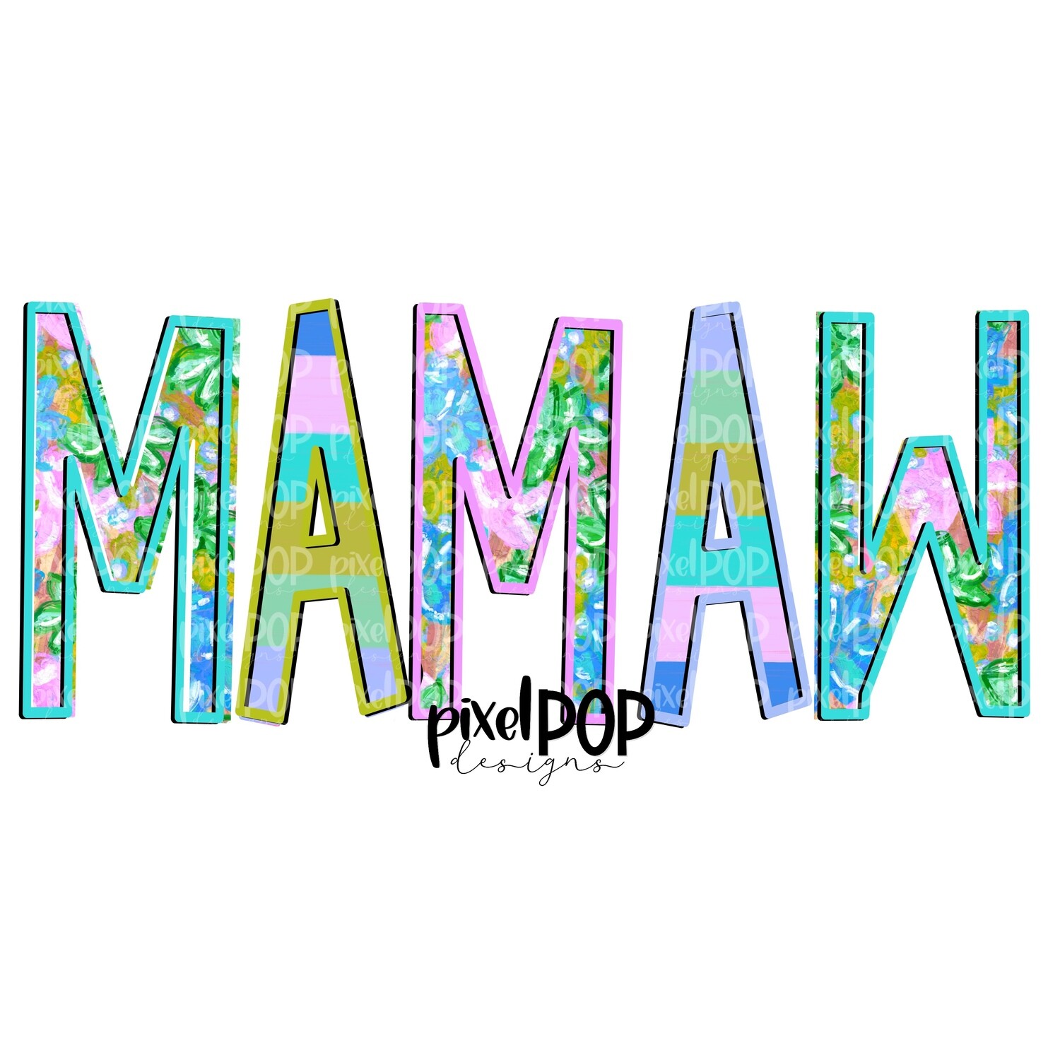 Mamaw Floral and Stripe Design PNG | Mamaw Art | Mamaw Design | Hand Drawn PNG | Sublimation PNG | Digital Download | Mother's Day | Art