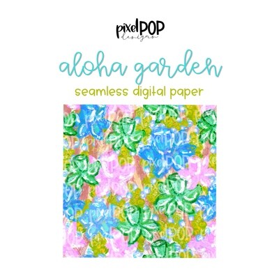 Aloha Garden Seamless Digital Paper PNG | Neon Palm Digital | Hand Painted | Sublimation PNG | Digital Download | Digital Scrapbooking Paper