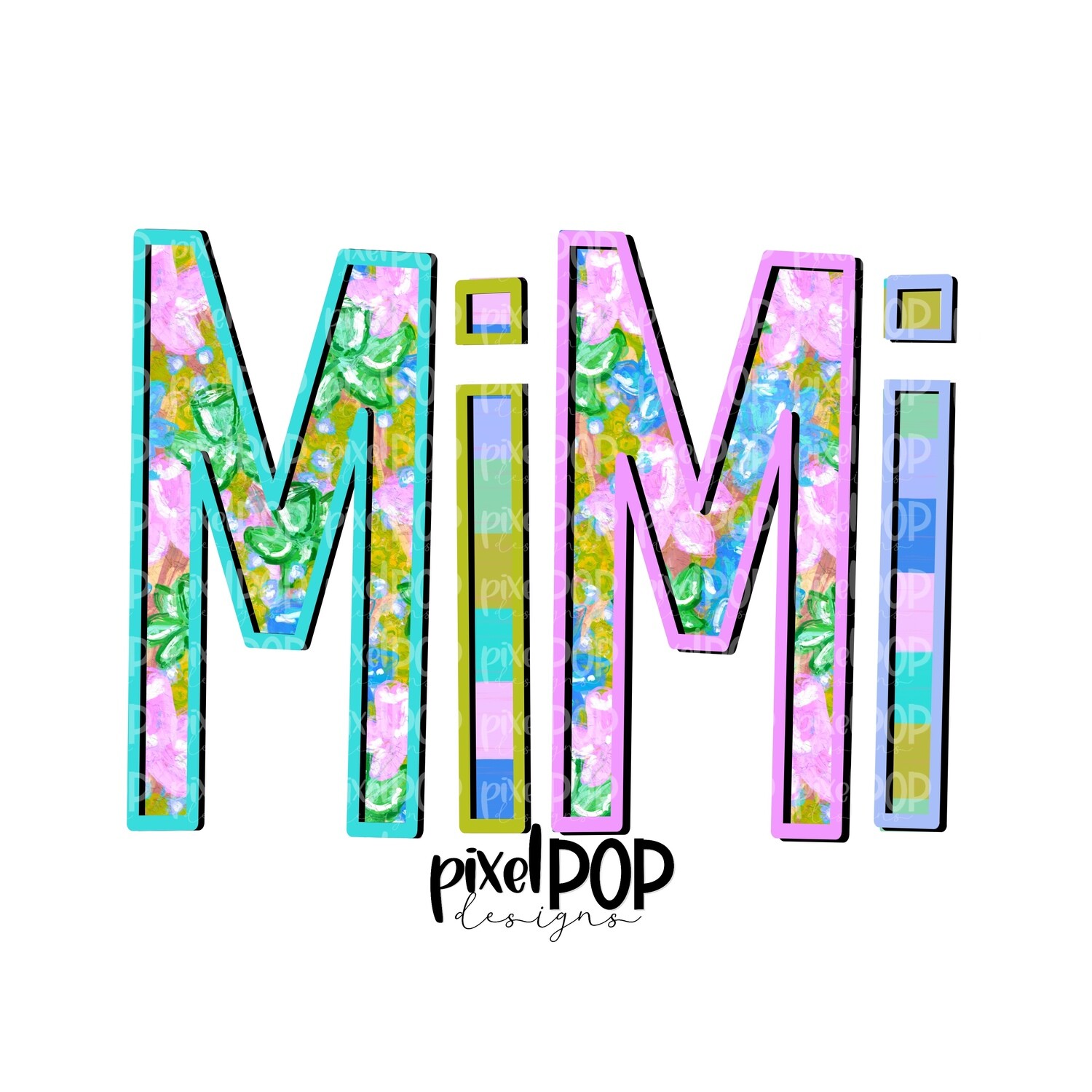 Mimi Floral and Stripe Design PNG | Mimi Art | Mimi Design | Hand Drawn PNG | Sublimation PNG | Digital Download | Mother's Day | Art