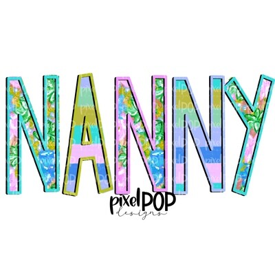 Nanny Floral and Stripe Design PNG | Nanny Art | Nanny Design | Hand Drawn PNG | Sublimation PNG | Digital Download | Mother's Day | Art