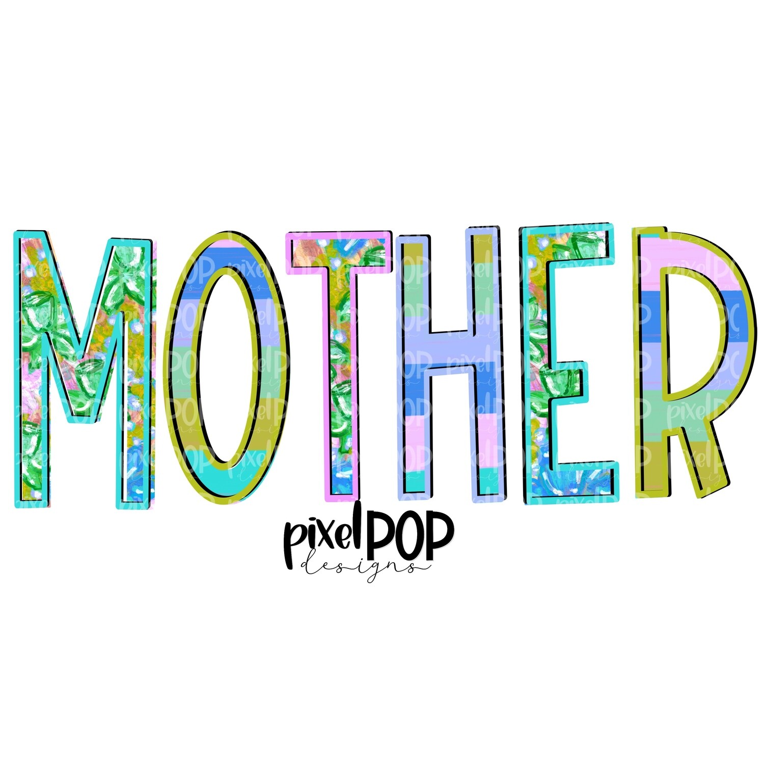 Mother Floral and Stripe Design PNG | Mother Art | Mother Design | Hand Drawn PNG | Sublimation PNG | Digital Download | Mother's Day | Art