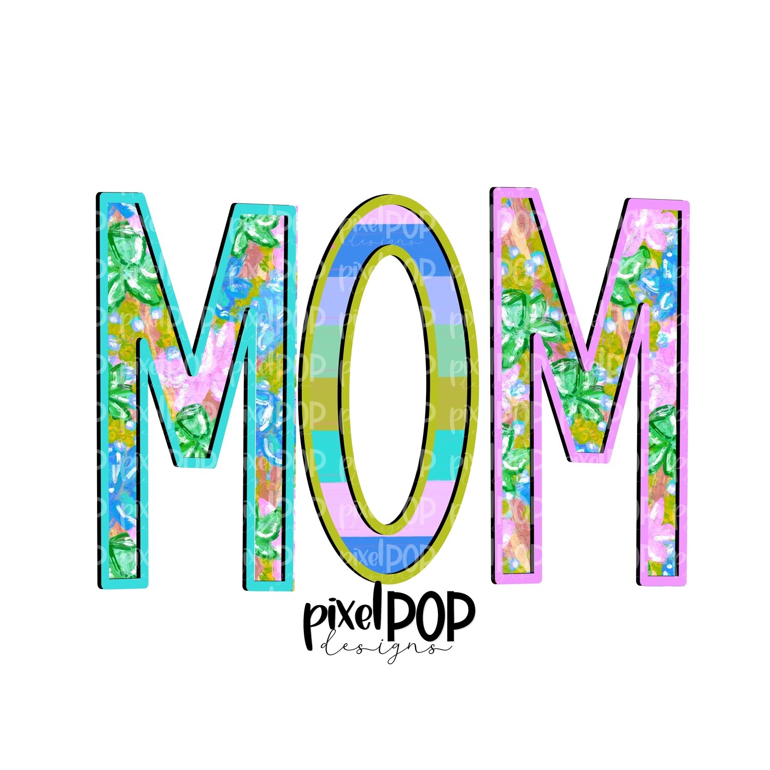 Mom Floral and Stripe Design PNG | Mom Art | Mom Design | Hand Drawn PNG | Sublimation PNG | Digital Download | Mother's Day | Art