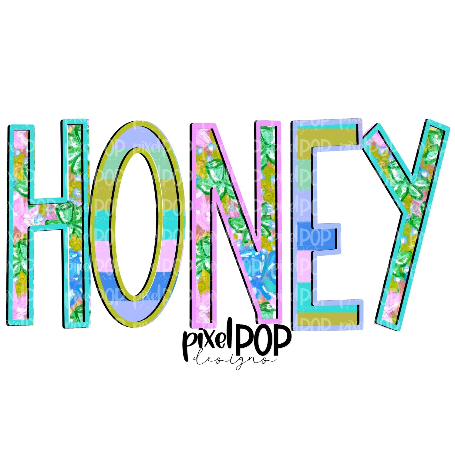 Honey Floral and Stripe Design PNG | Honey Art | Honey Design | Hand Drawn PNG | Sublimation PNG | Digital Download | Mother's Day | Art