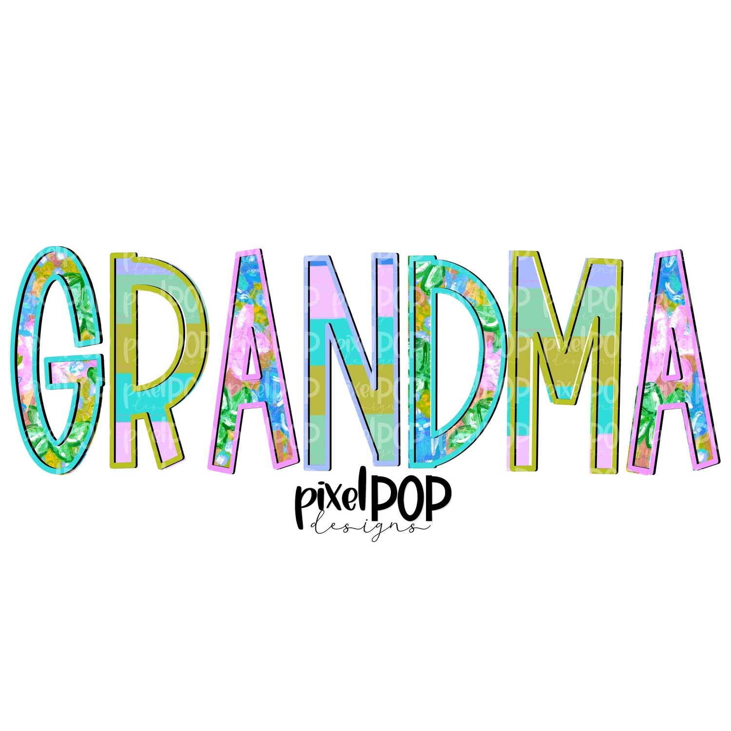 Grandma Floral and Stripe Design PNG | Grandma Art | Grandma Design | Hand Drawn PNG | Sublimation PNG | Digital Download | Mother&#39;s Day | Art