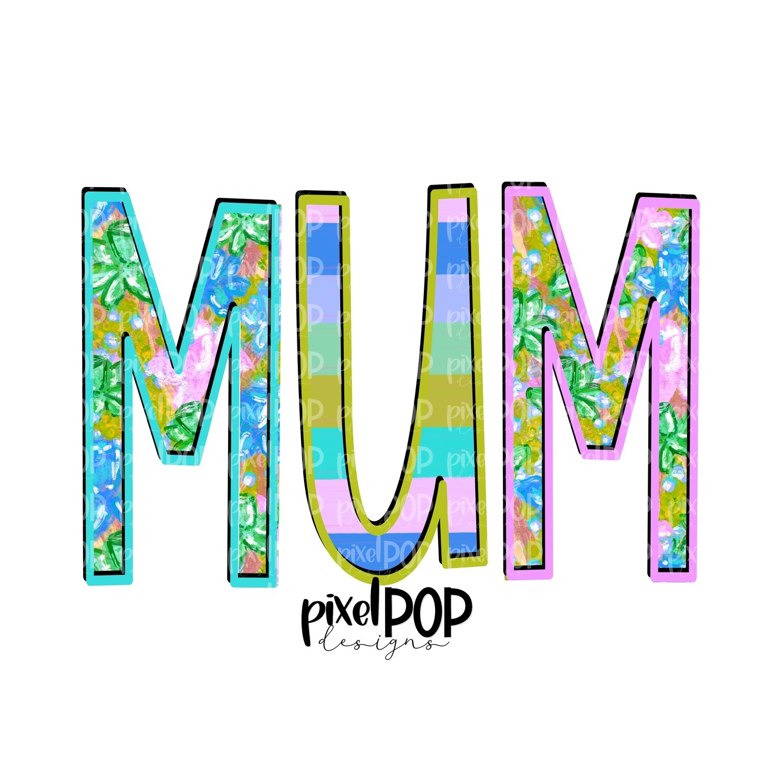 Mum Floral and Stripe Design PNG | Mum Art | Mum Design | Hand Drawn PNG | Sublimation PNG | Digital Download | Mother's Day | Art